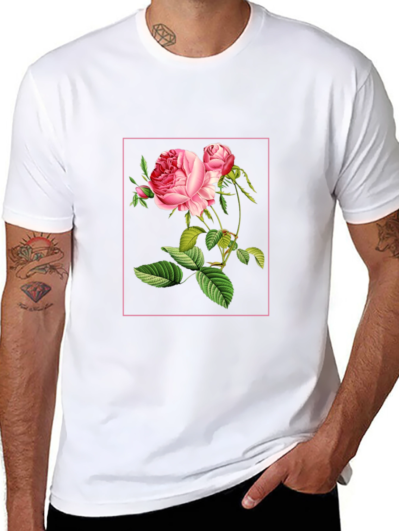 Floral Rose Graphic Print Black T-Shirt