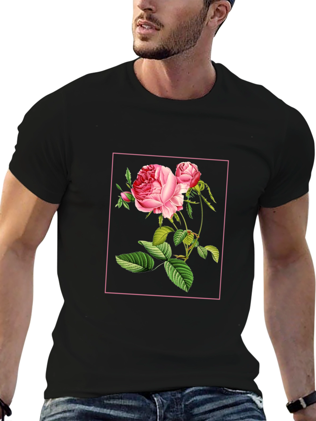 Floral Rose Graphic Print Black T-Shirt