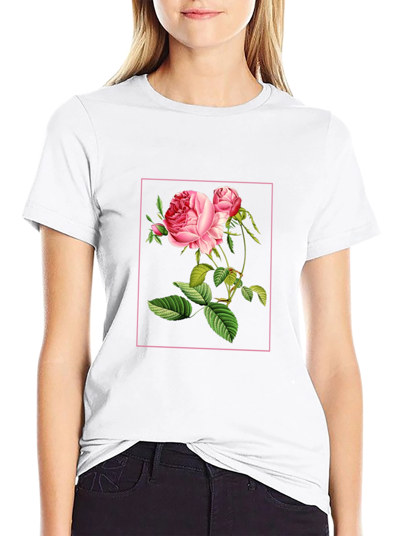 Floral Rose Graphic Print Black T-Shirt