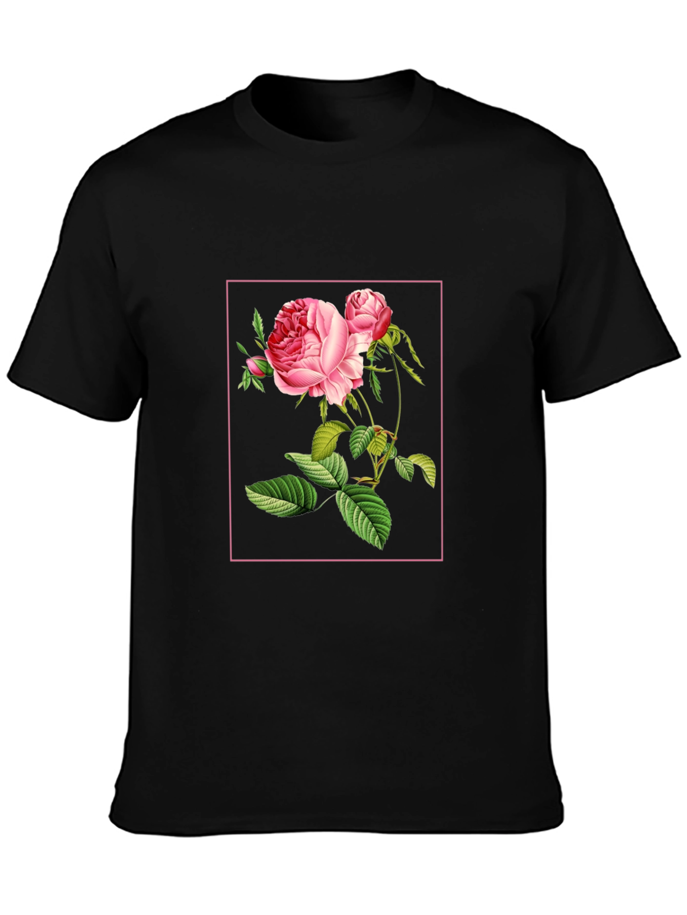 Floral Rose Graphic Print Black T-Shirt