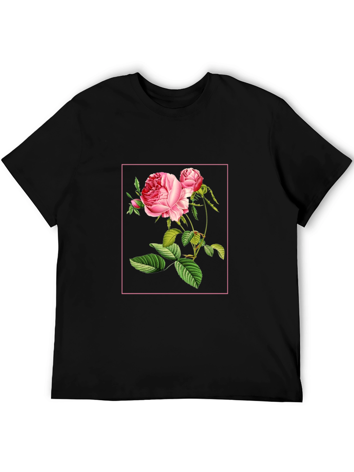 Floral Rose Graphic Print Black T-Shirt