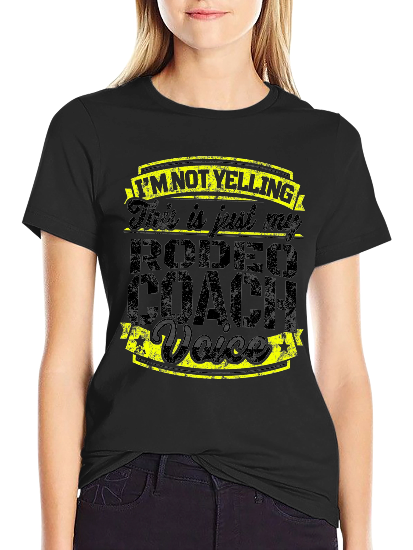 Rodeo Coach Voice Graphic Tee - Funny Black T-Shirt
