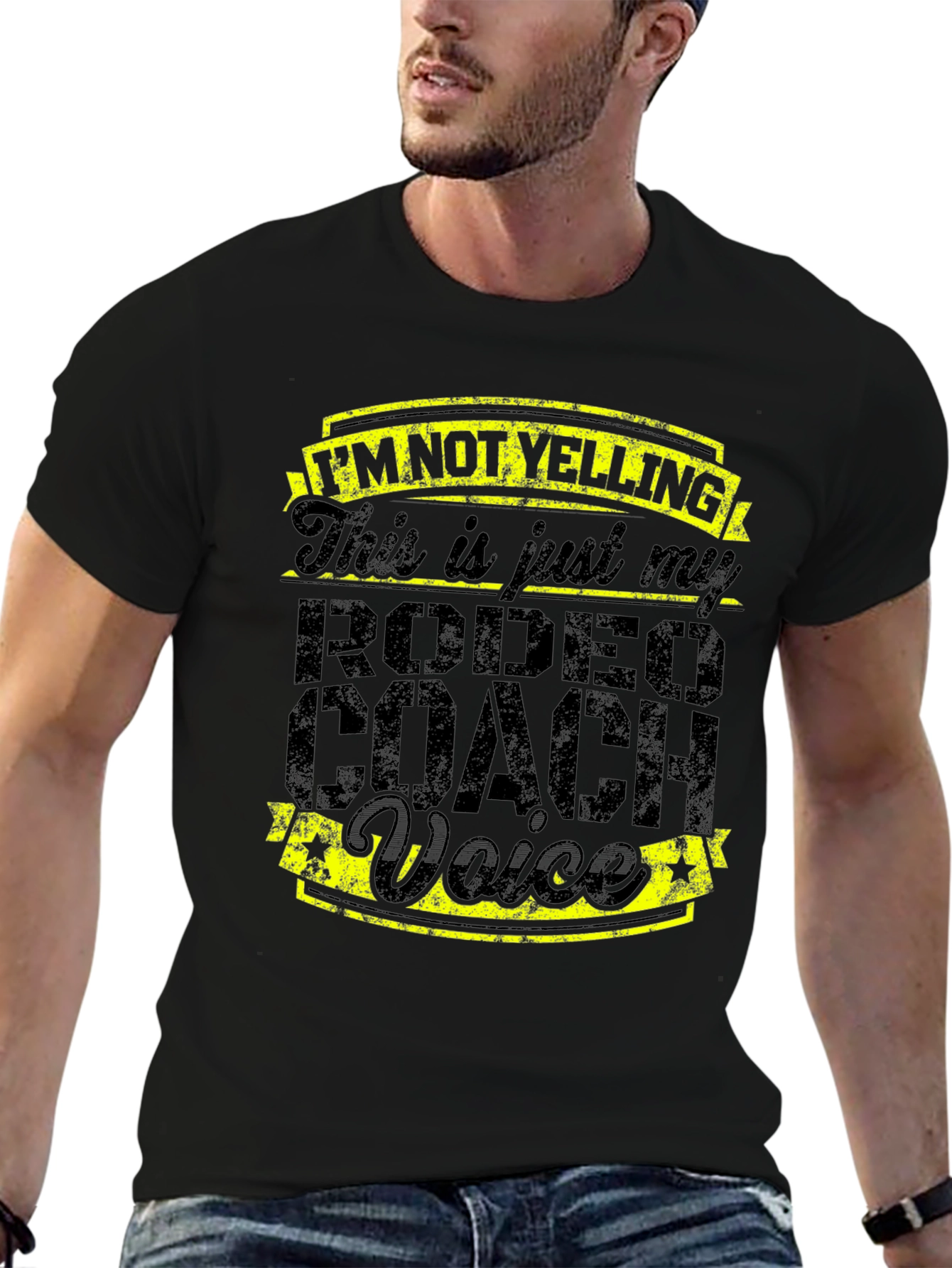 Rodeo Coach Voice Graphic Tee - Funny Black T-Shirt