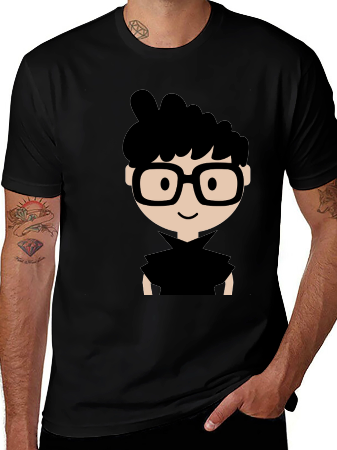 Nerdy Cartoon Graphic Black T-Shirt