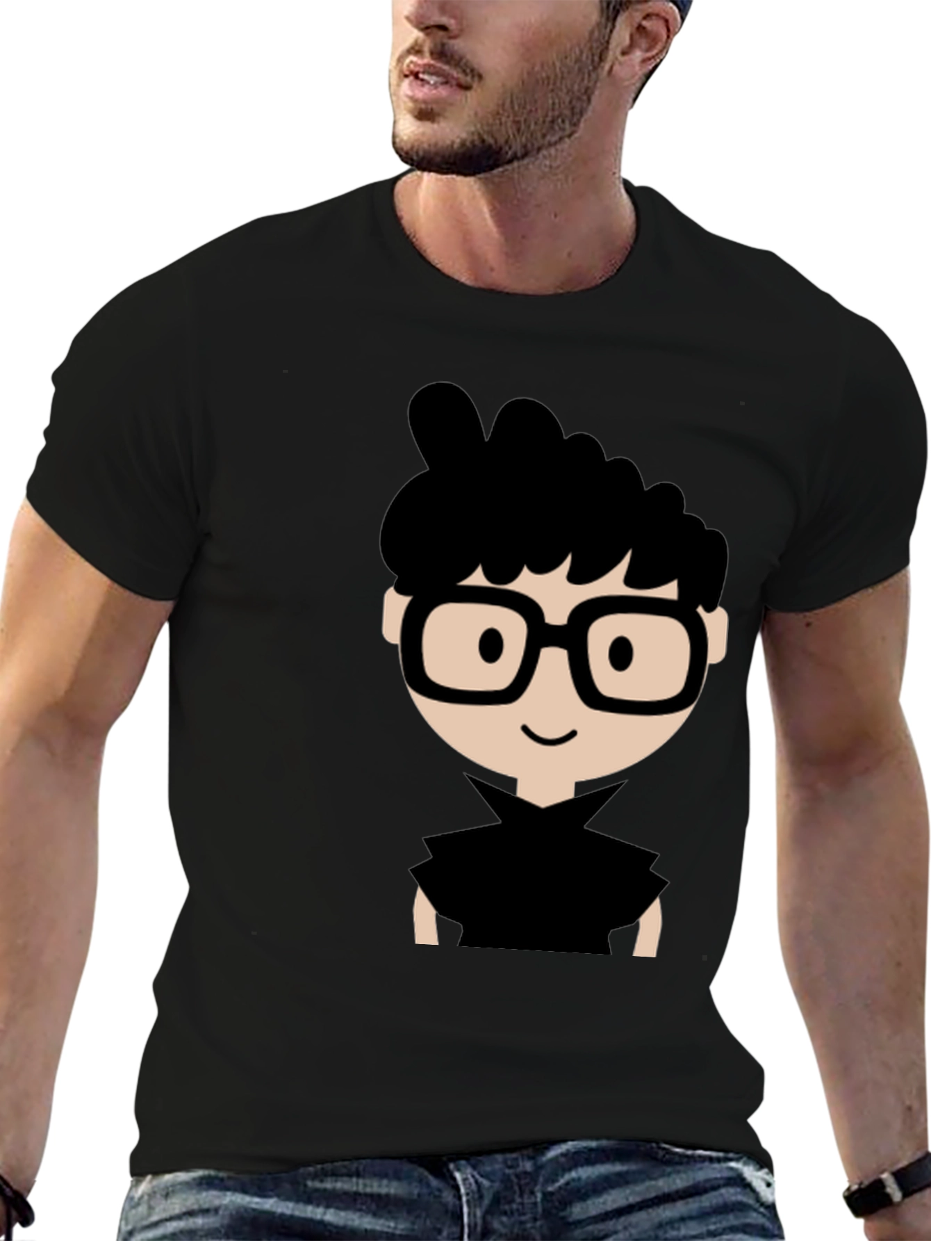 Nerdy Cartoon Graphic Black T-Shirt