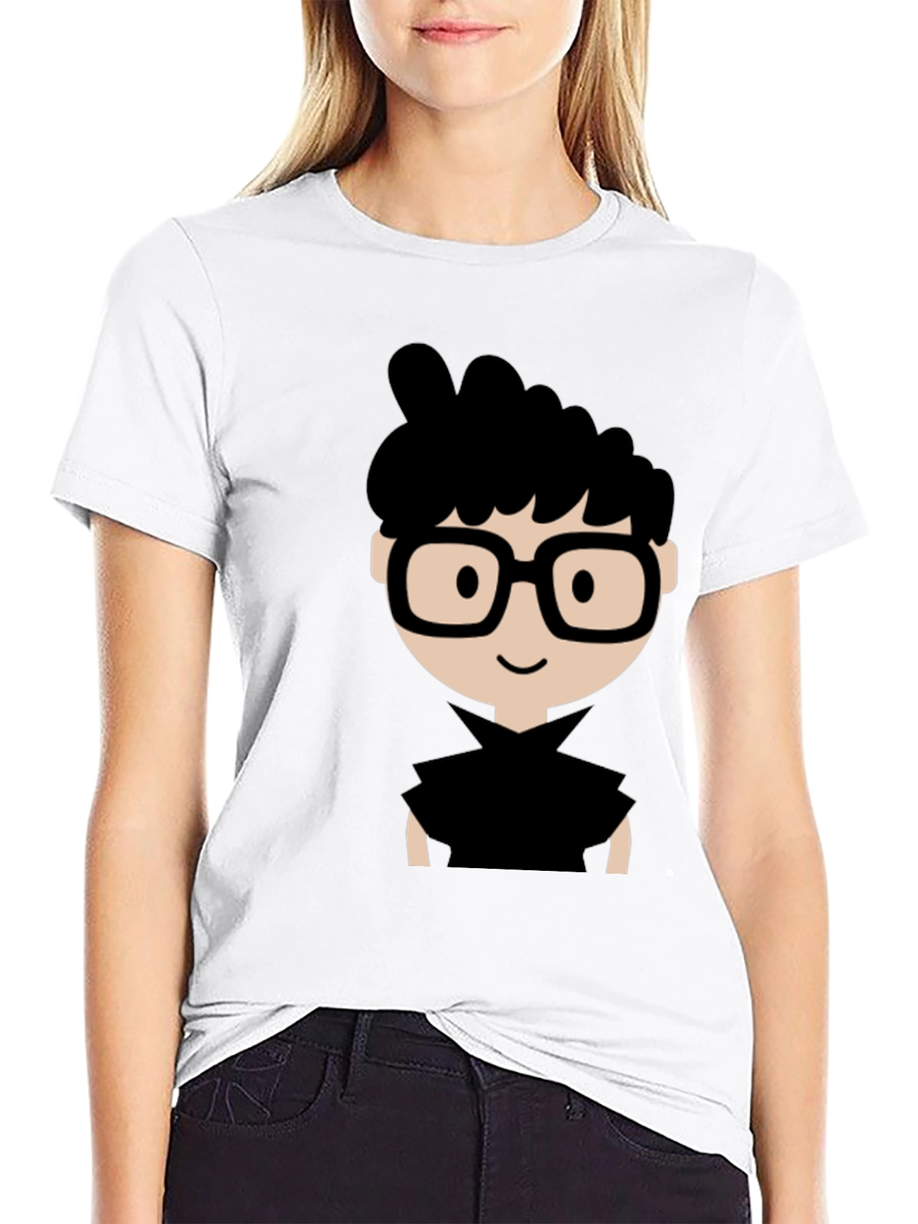 Nerdy Cartoon Graphic Black T-Shirt