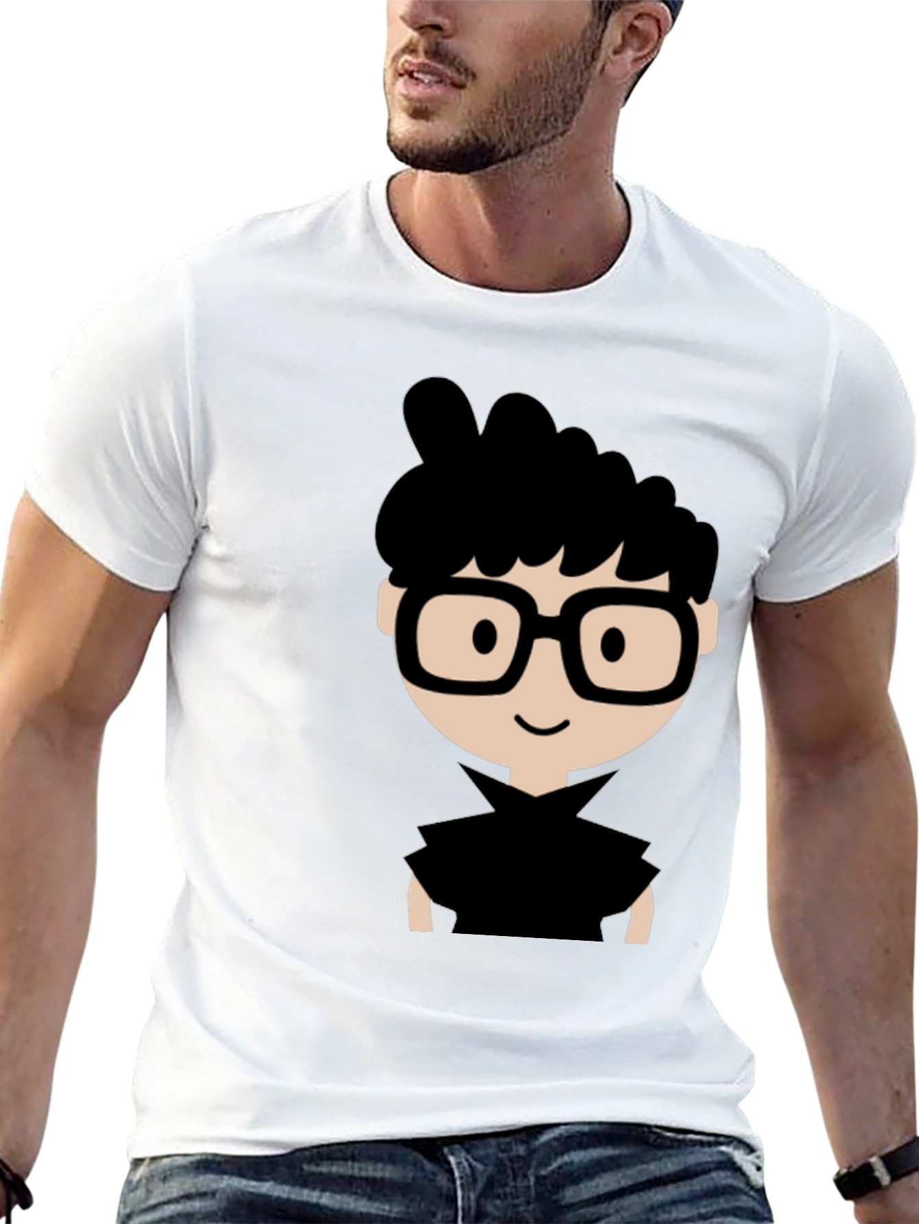 Nerdy Cartoon Graphic Black T-Shirt