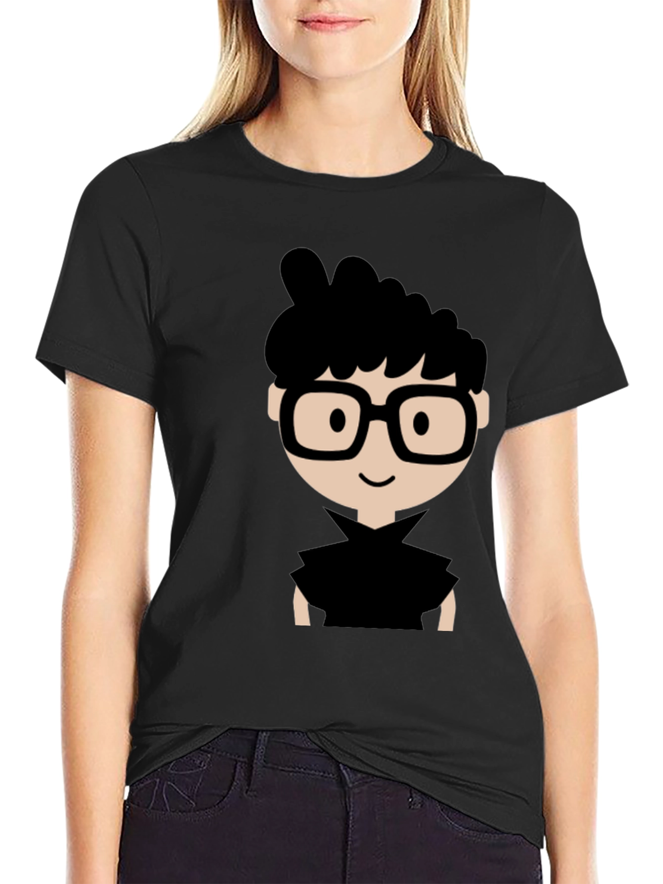 Nerdy Cartoon Graphic Black T-Shirt