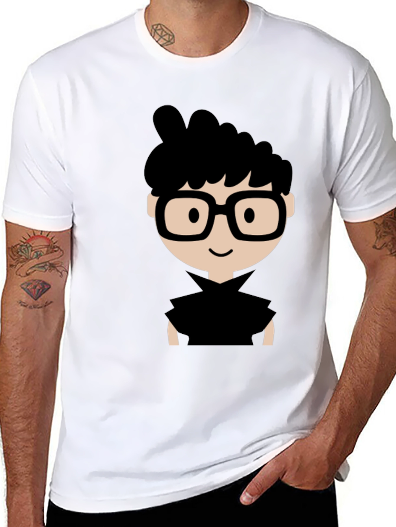 Nerdy Cartoon Graphic Black T-Shirt