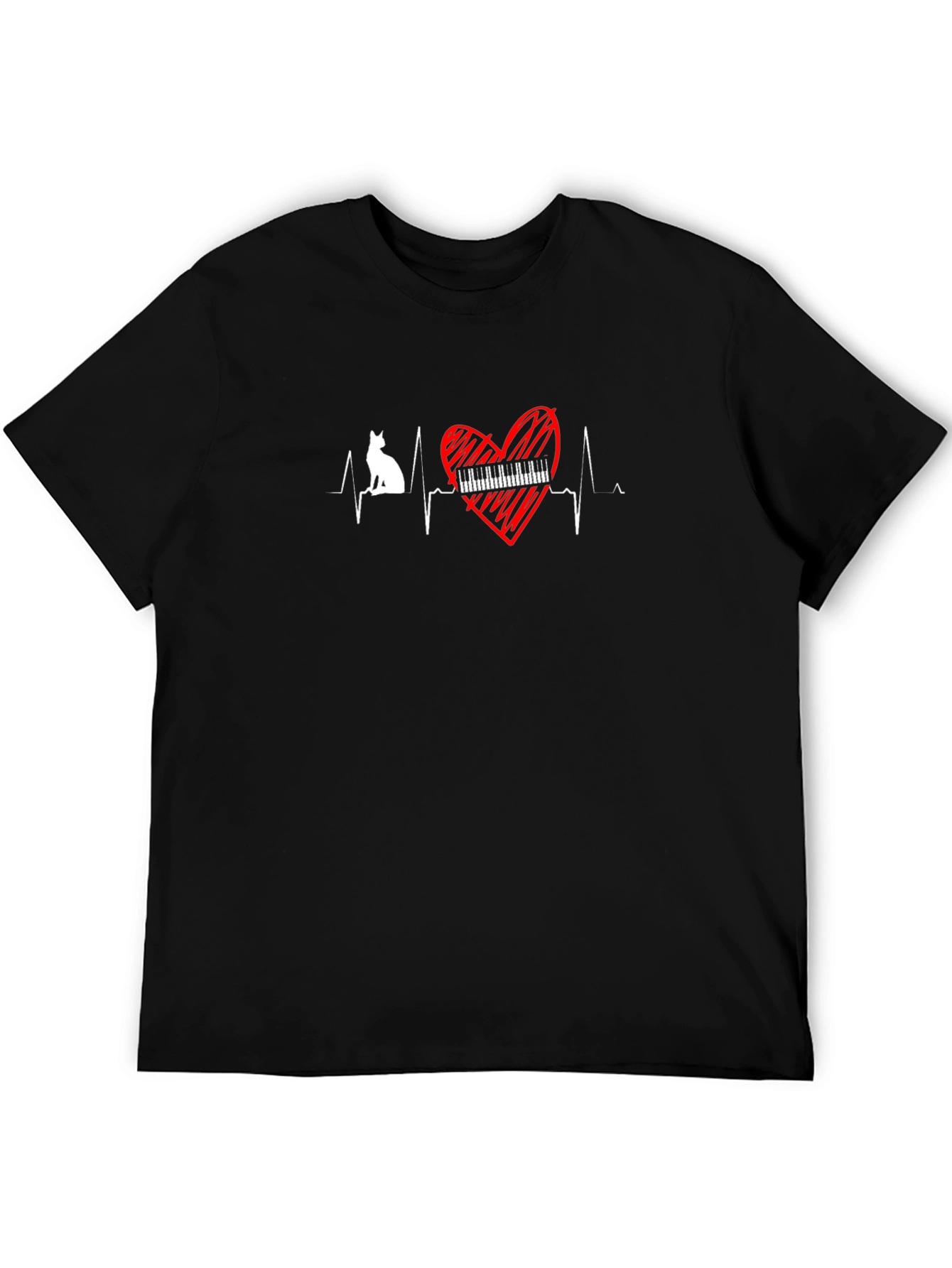 Cat Piano Heartbeat T-Shirt - Music Lover Tee
