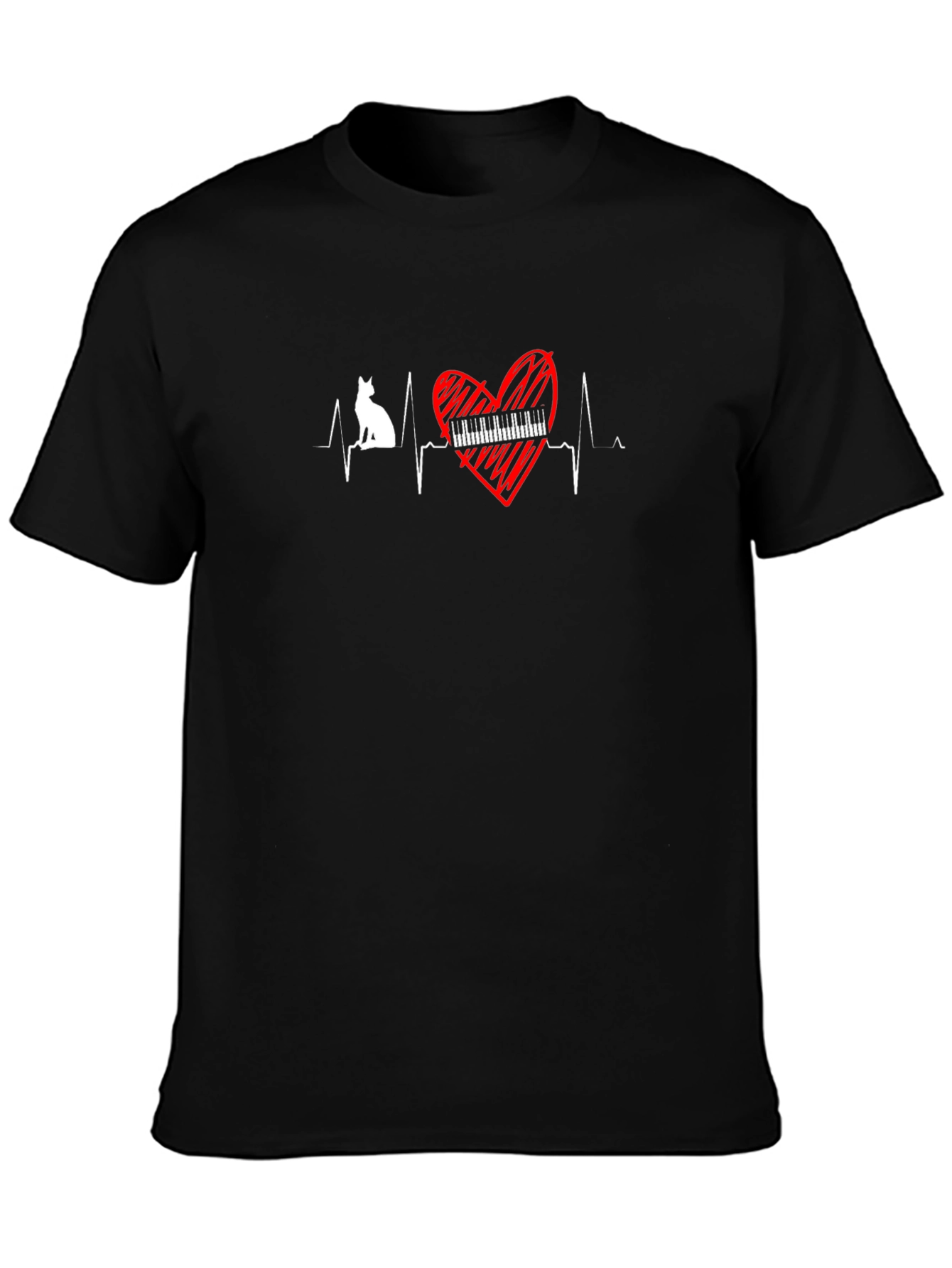Cat Piano Heartbeat T-Shirt - Music Lover Tee