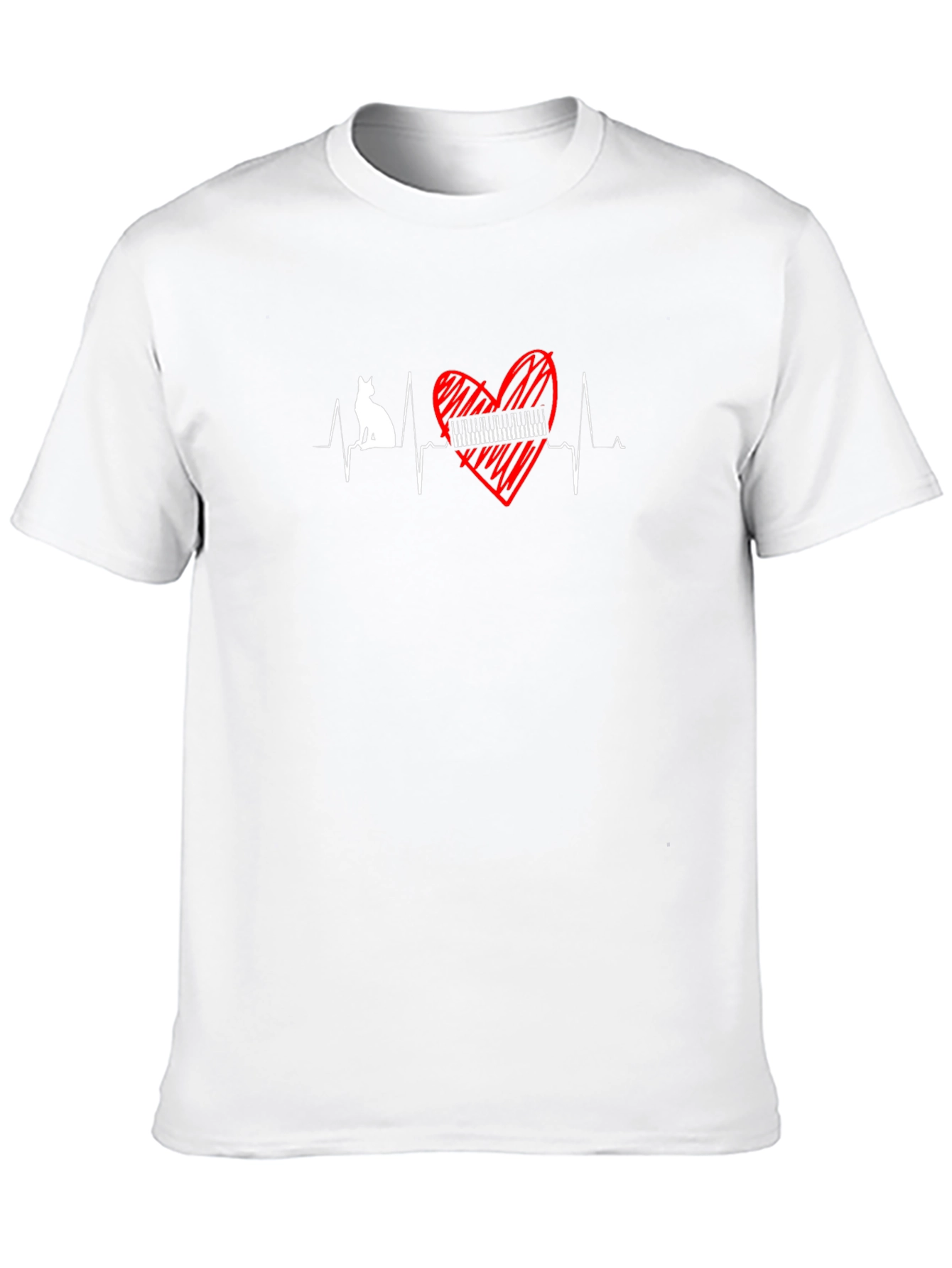 Cat Piano Heartbeat T-Shirt - Music Lover Tee