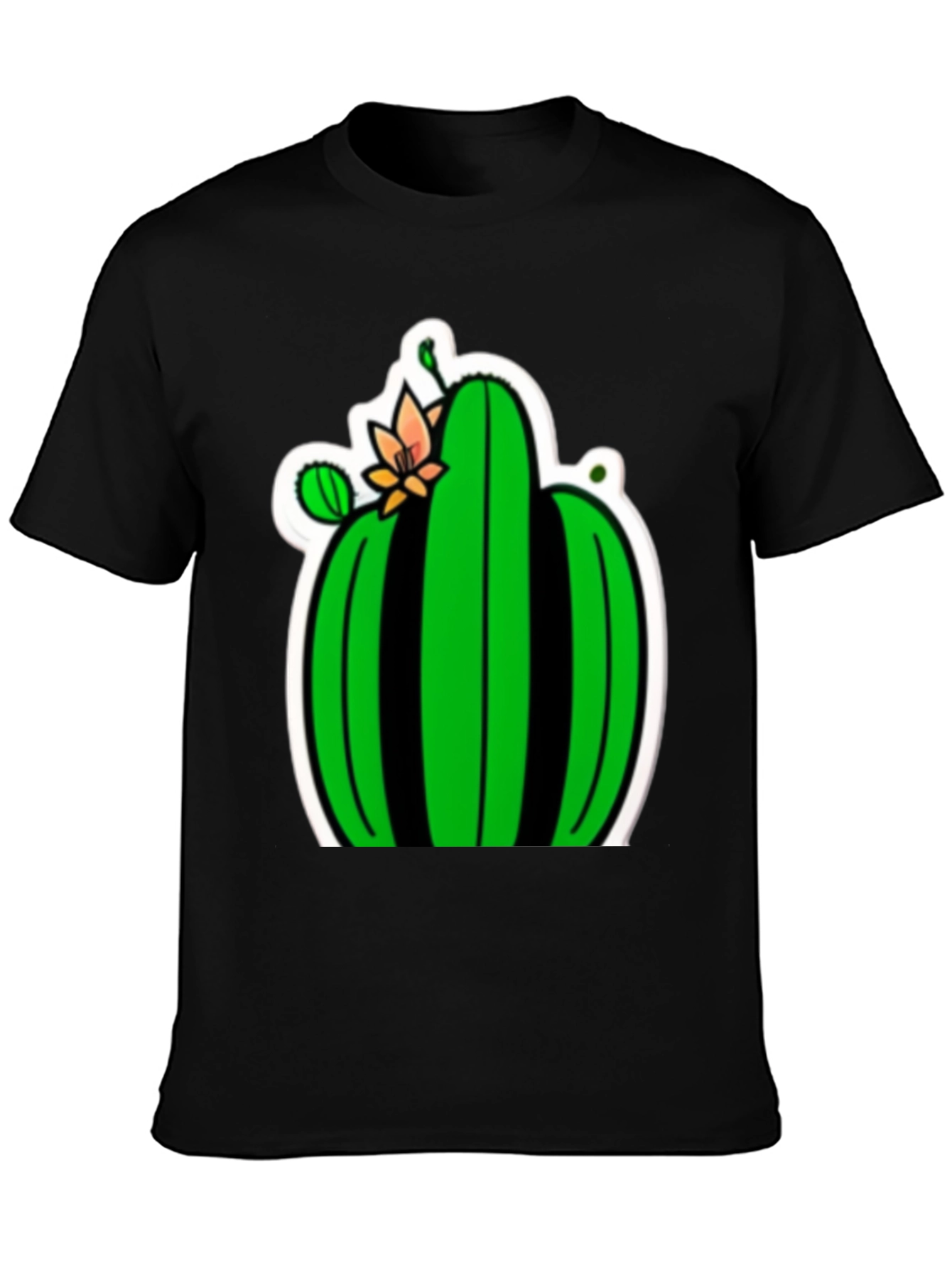 Cactus Flower Graphic Tee - Black Cotton T-Shirt