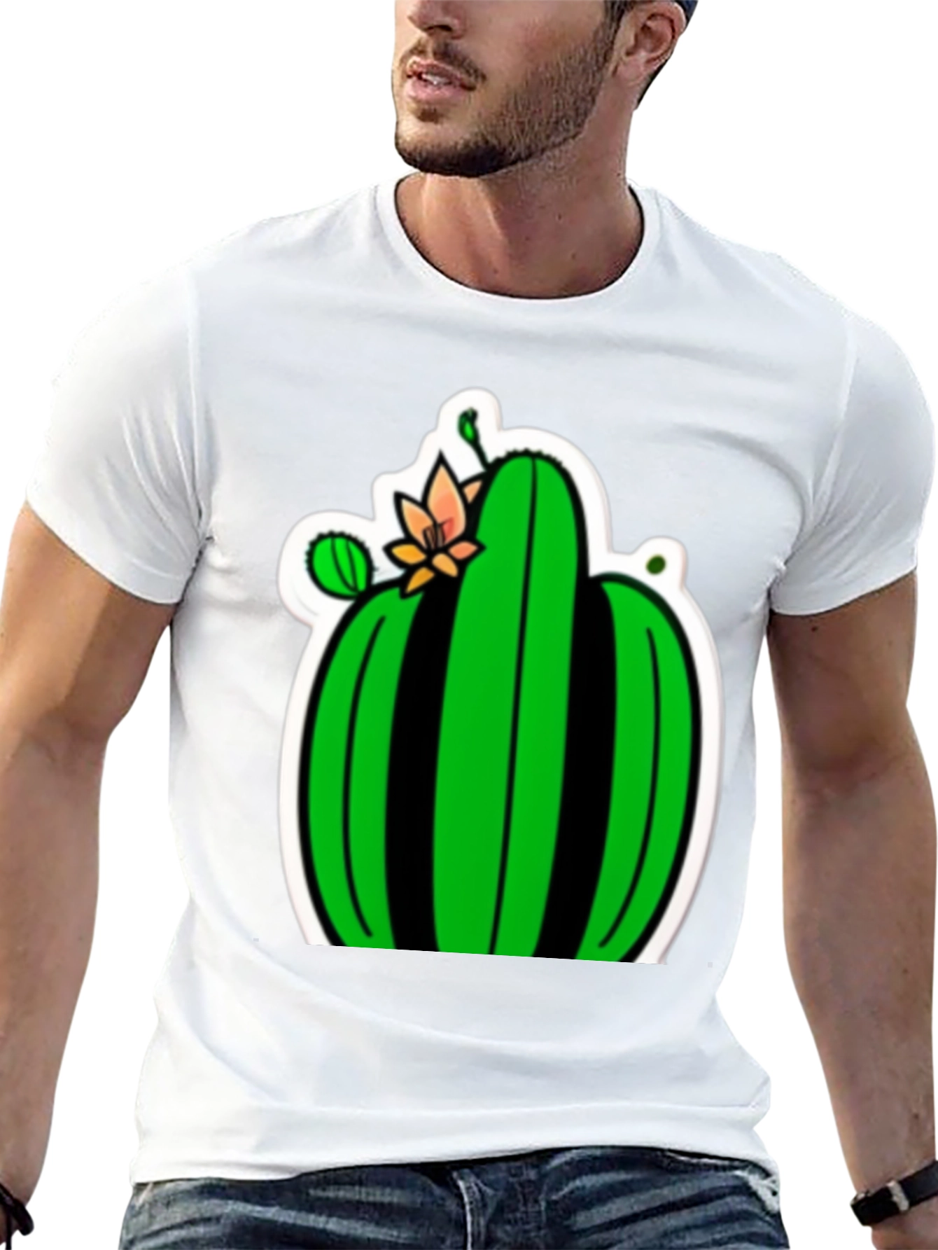 Cactus Flower Graphic Tee - Black Cotton T-Shirt