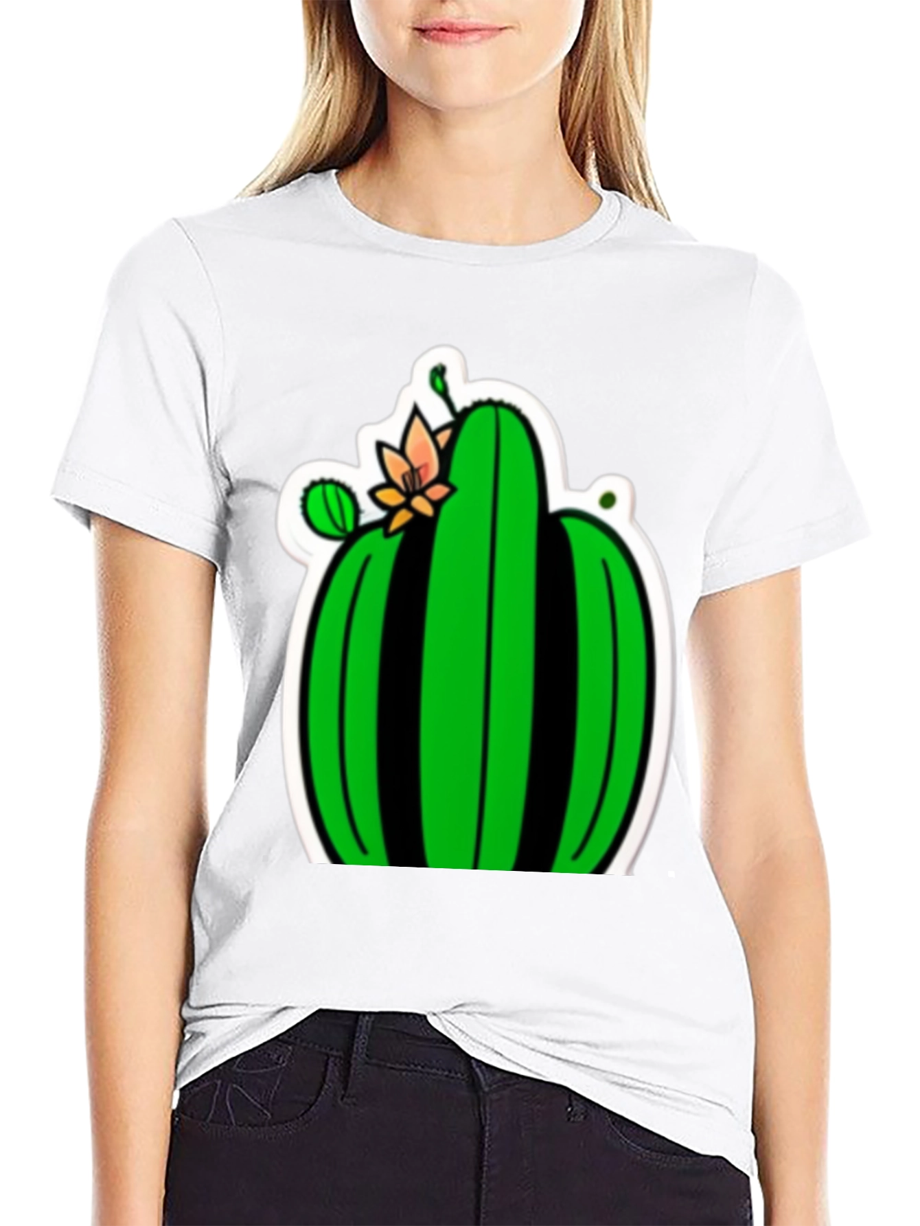 Cactus Flower Graphic Tee - Black Cotton T-Shirt