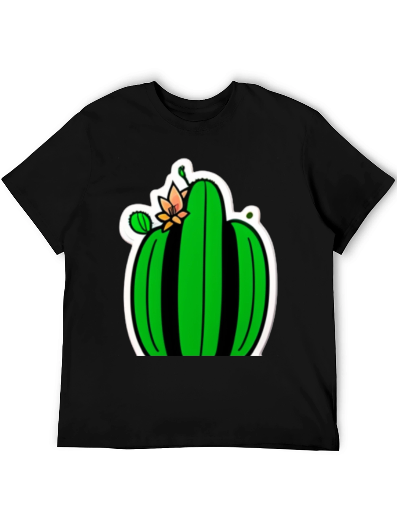 Cactus Flower Graphic Tee - Black Cotton T-Shirt
