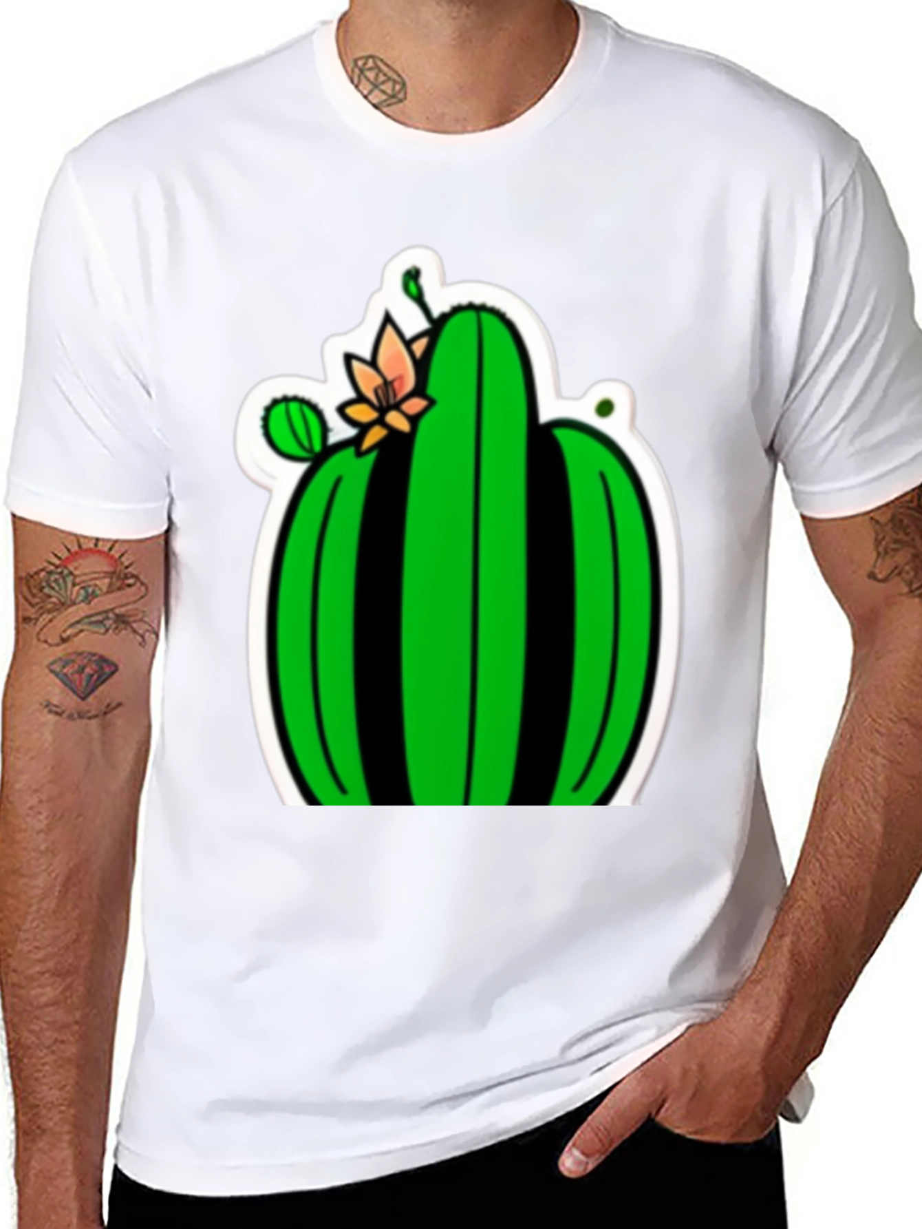 Cactus Flower Graphic Tee - Black Cotton T-Shirt