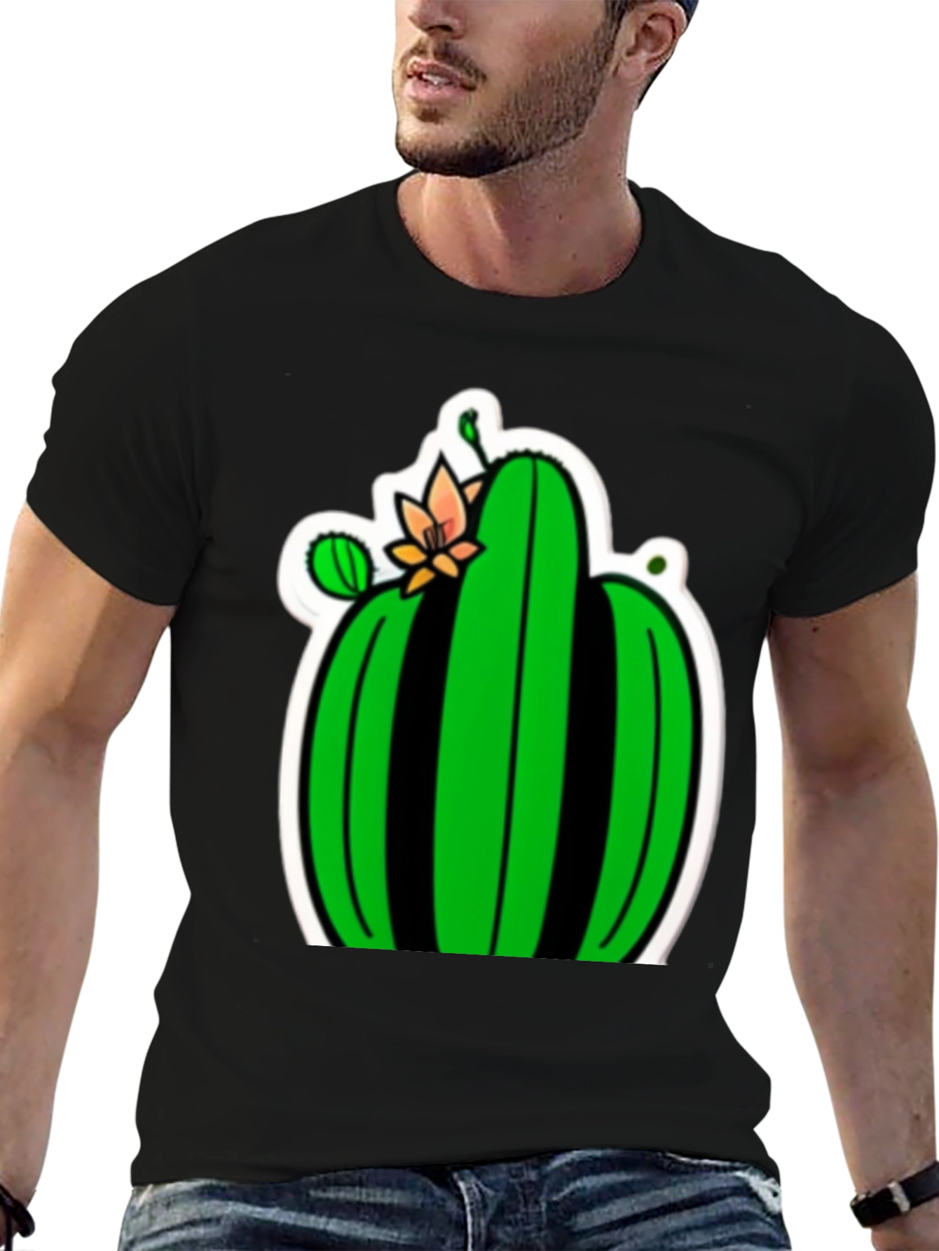 Cactus Flower Graphic Tee - Black Cotton T-Shirt