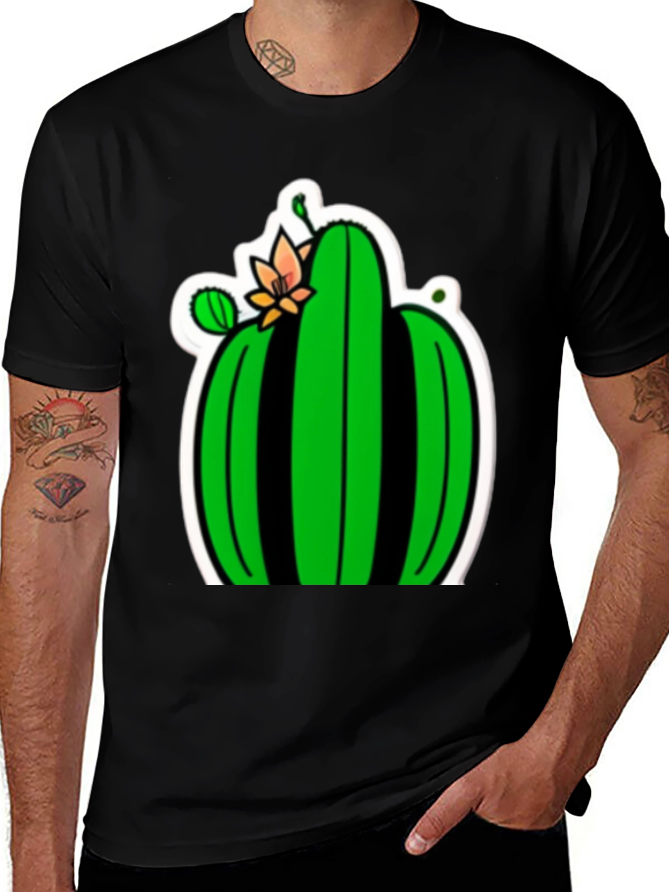 Cactus Flower Graphic Tee - Black Cotton T-Shirt