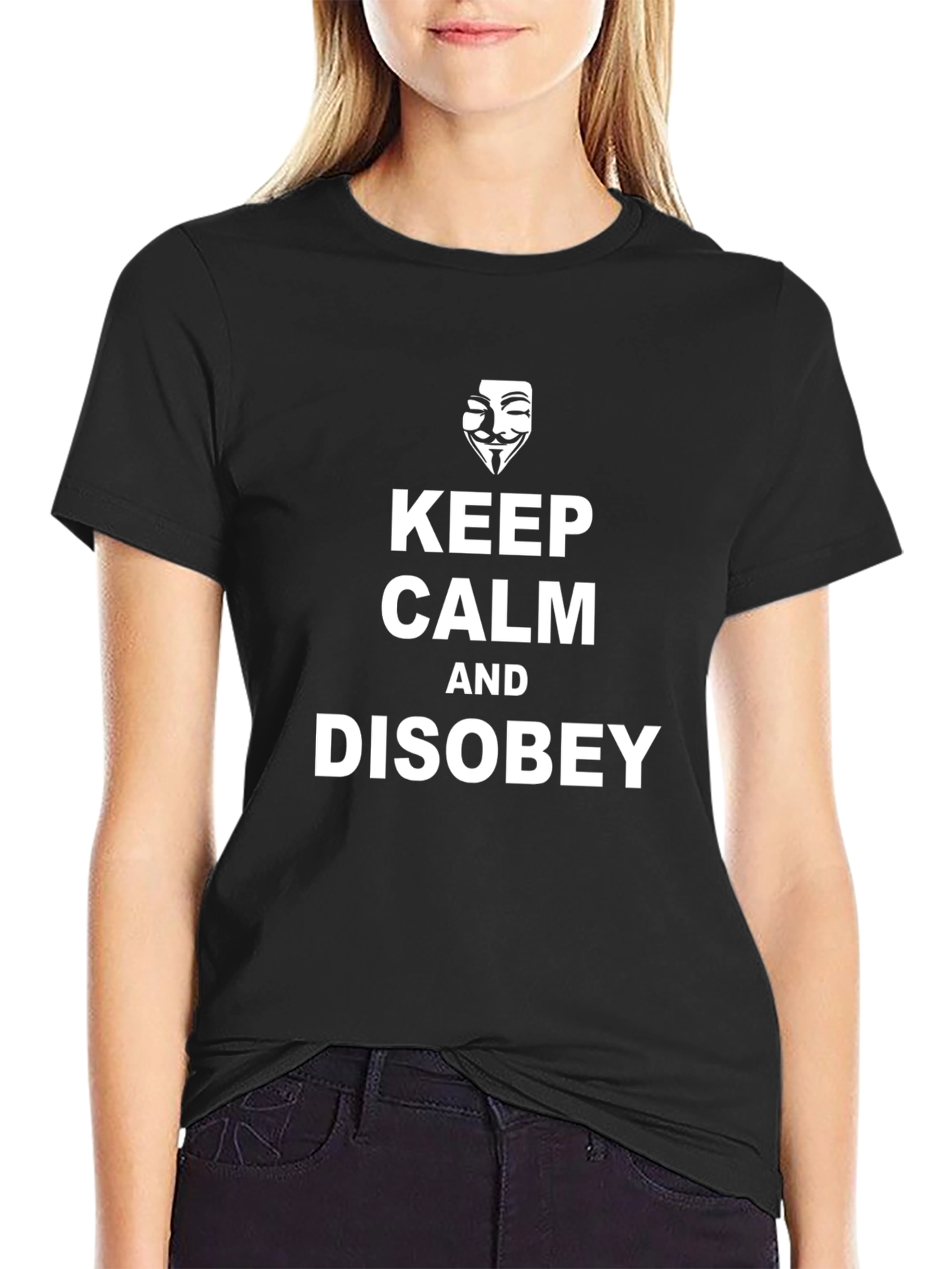 Keep Calm Disobey Graphic Tee - Black Cotton T-Shirt