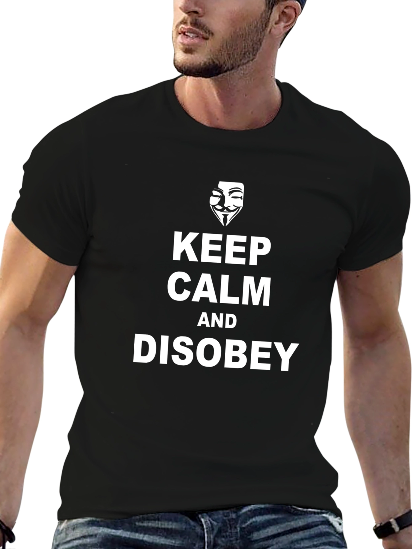 Keep Calm Disobey Graphic Tee - Black Cotton T-Shirt