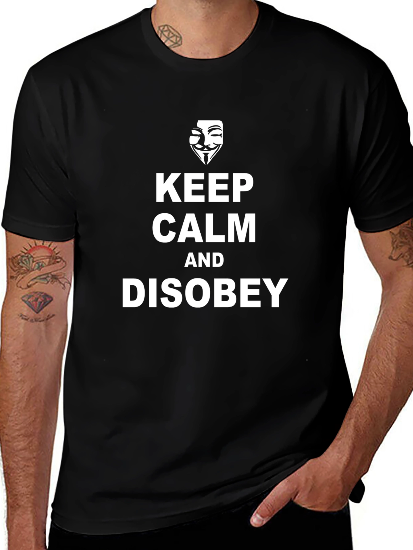 Keep Calm Disobey Graphic Tee - Black Cotton T-Shirt