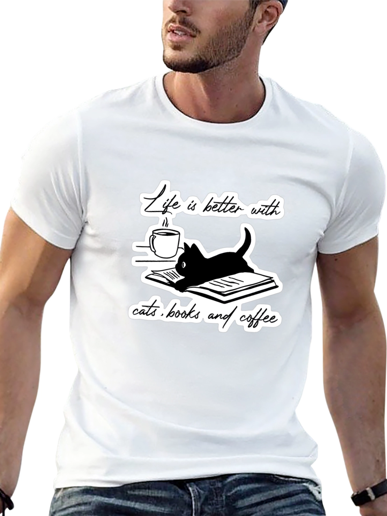 Life is Better With Cats Books and Coffee T-Shirt