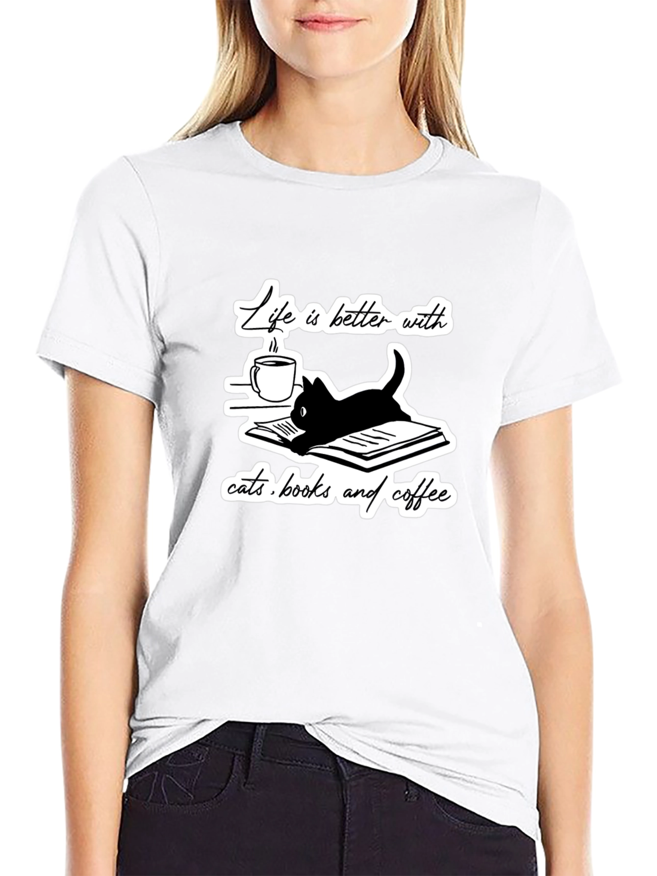 Life is Better With Cats Books and Coffee T-Shirt