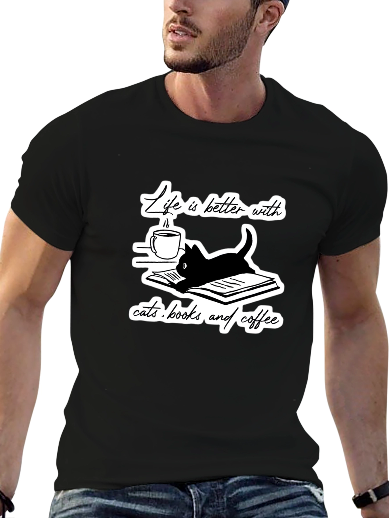 Life is Better With Cats Books and Coffee T-Shirt