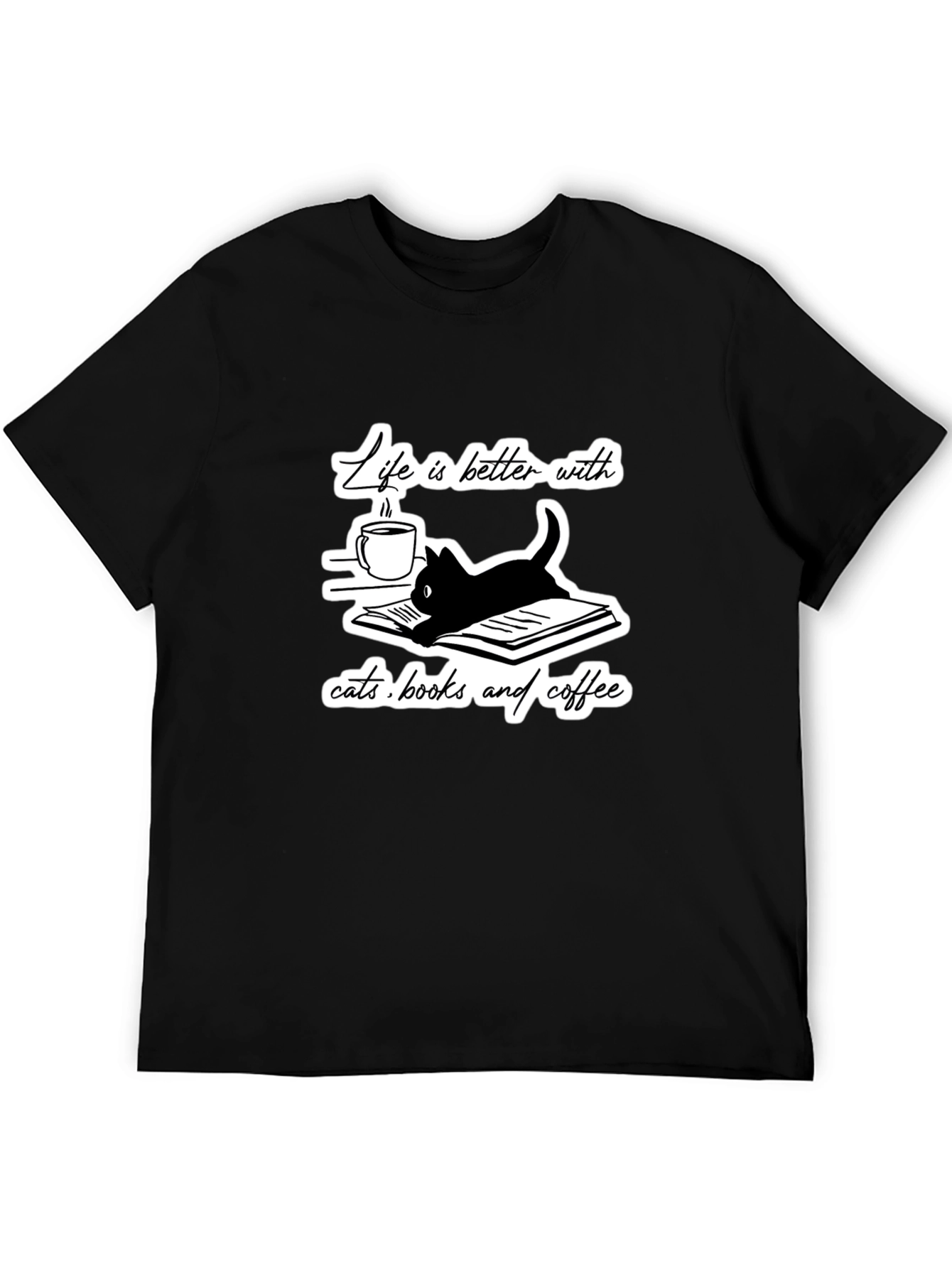 Life is Better With Cats Books and Coffee T-Shirt