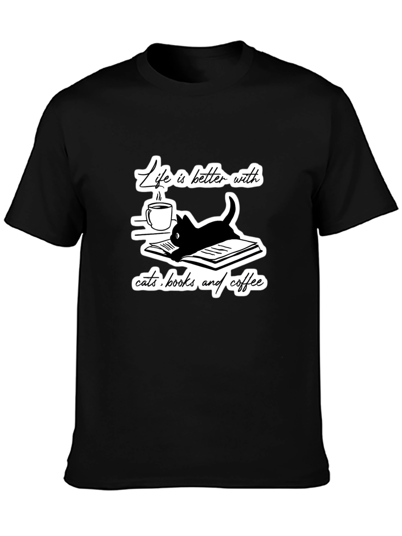 Life is Better With Cats Books and Coffee T-Shirt
