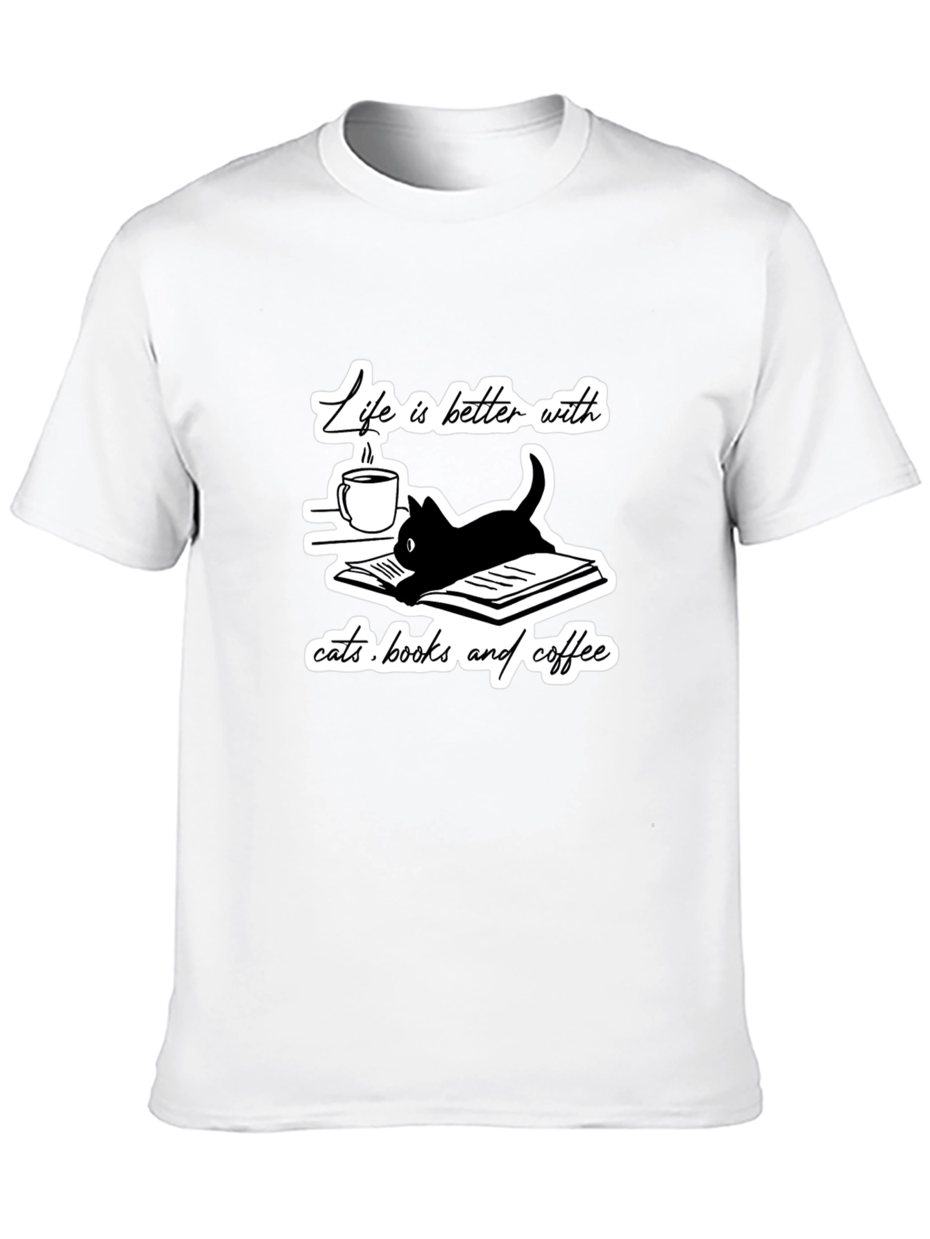 Life is Better With Cats Books and Coffee T-Shirt