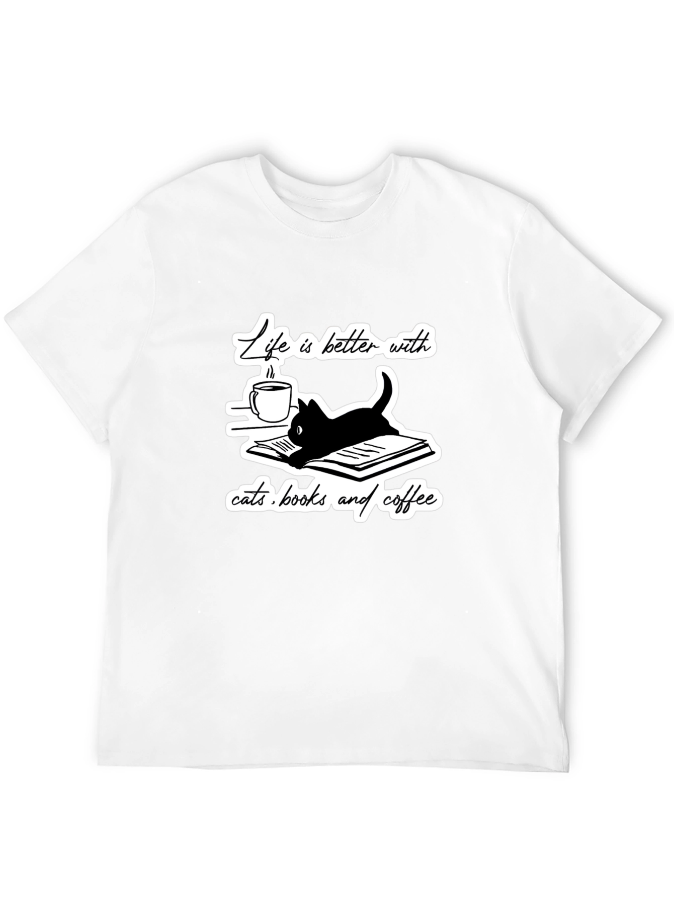 Life is Better With Cats Books and Coffee T-Shirt