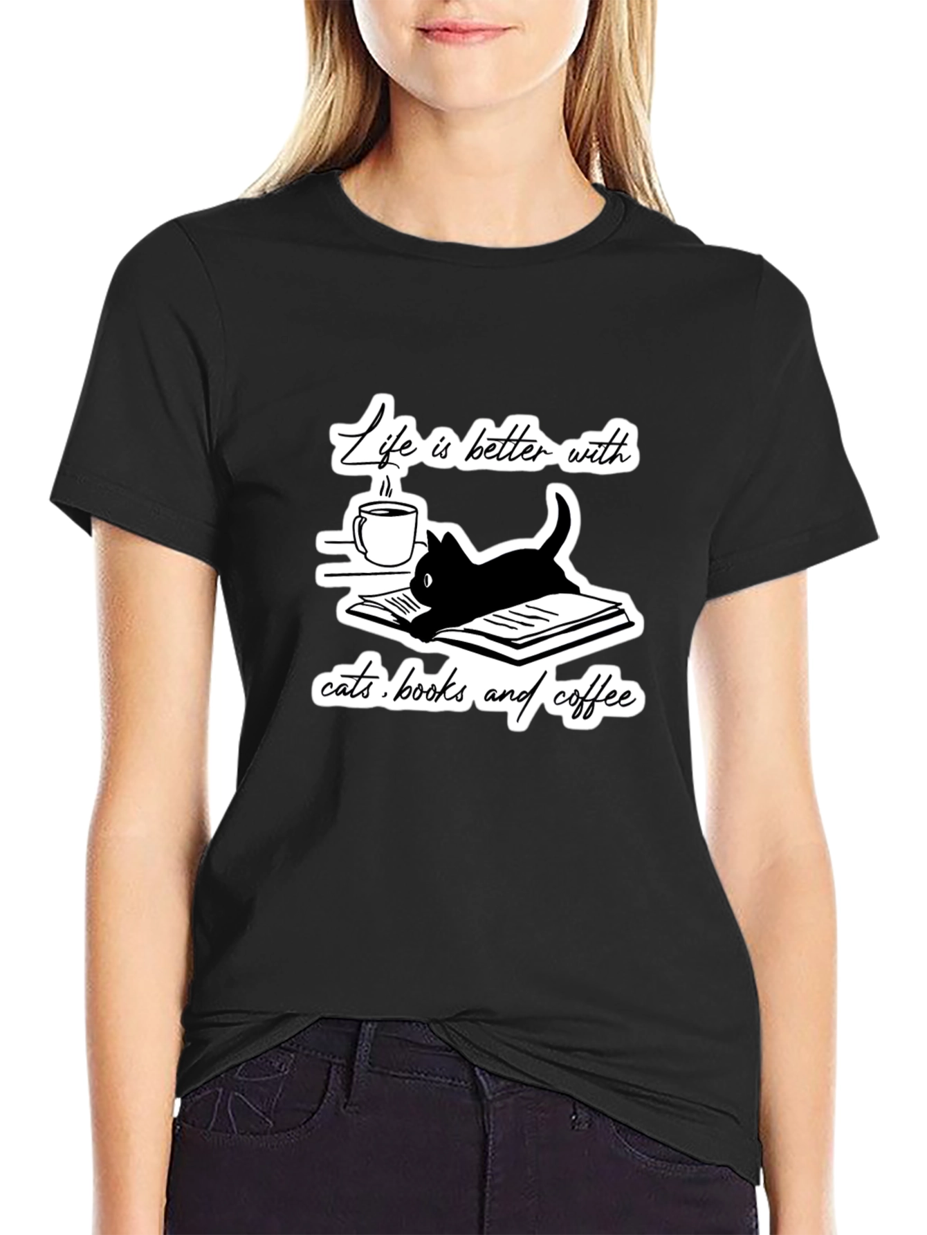 Life is Better With Cats Books and Coffee T-Shirt
