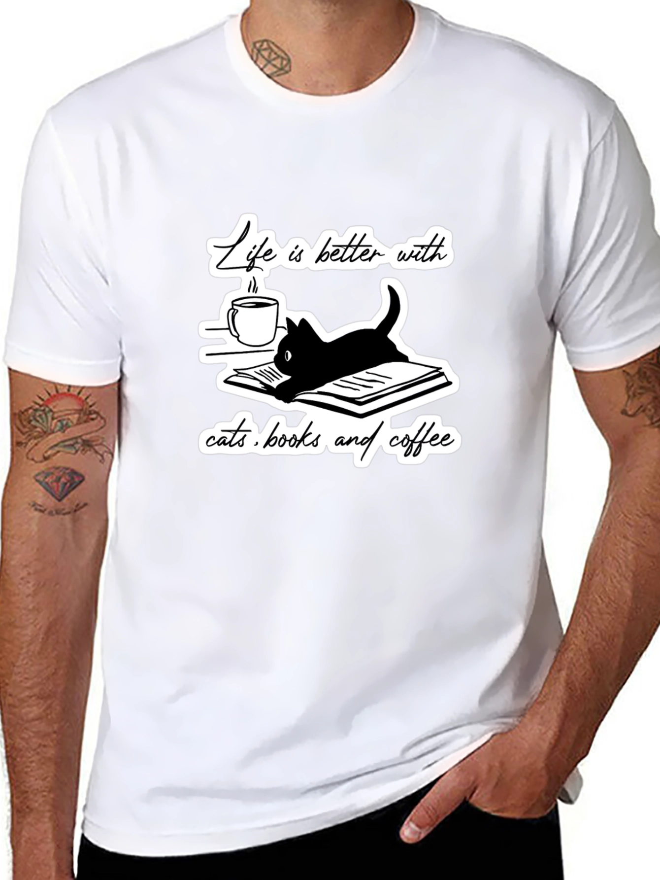Life is Better With Cats Books and Coffee T-Shirt