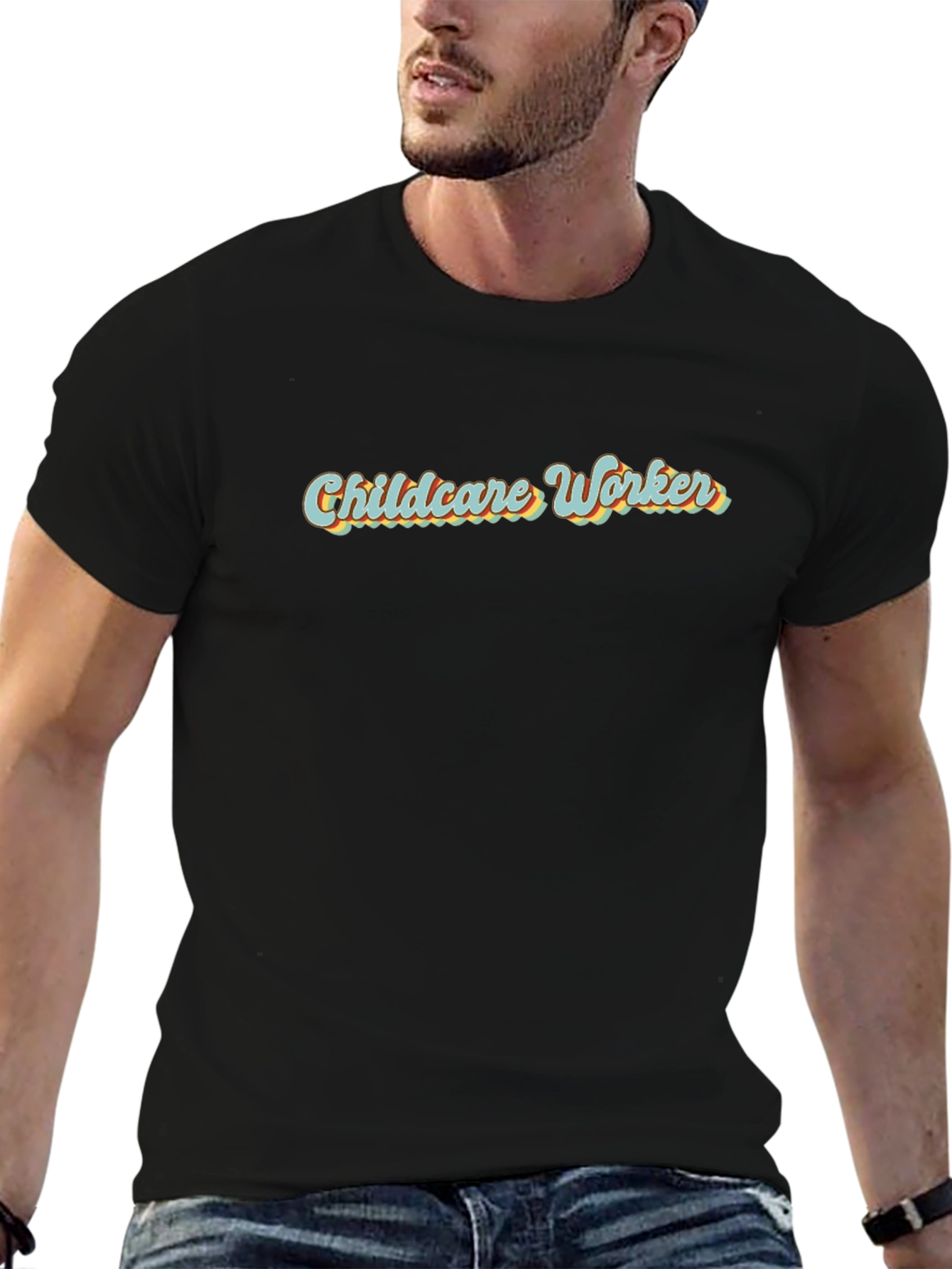 Childcare Worker Retro Style Black T-Shirt