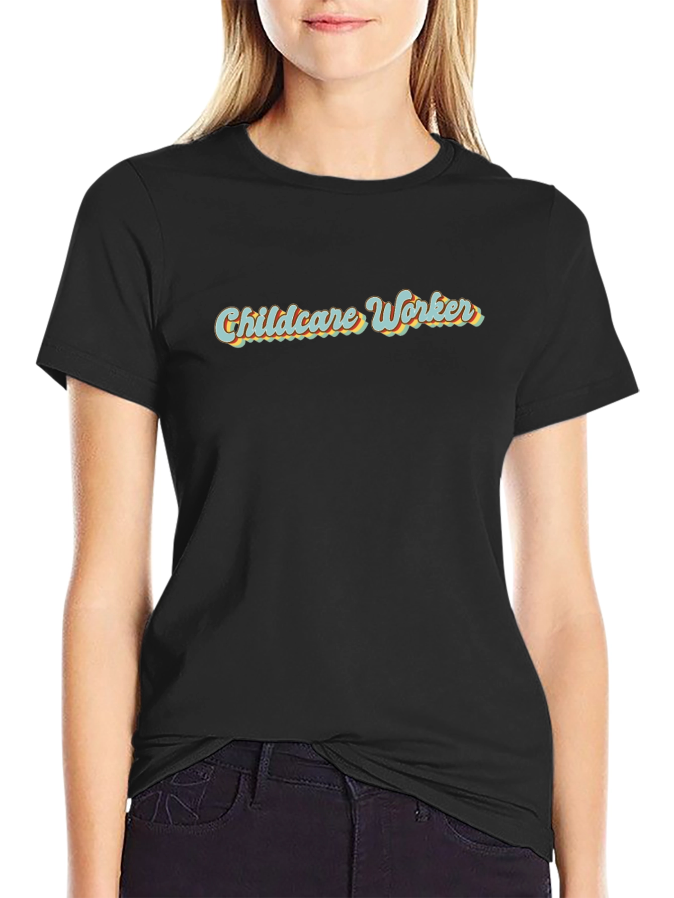 Childcare Worker Retro Style Black T-Shirt