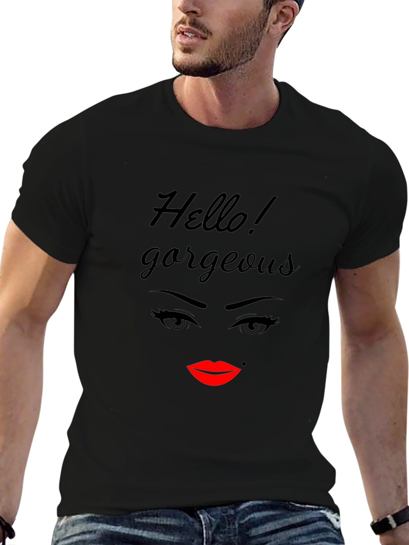 Hello Gorgeous Graphic T-Shirt - Black