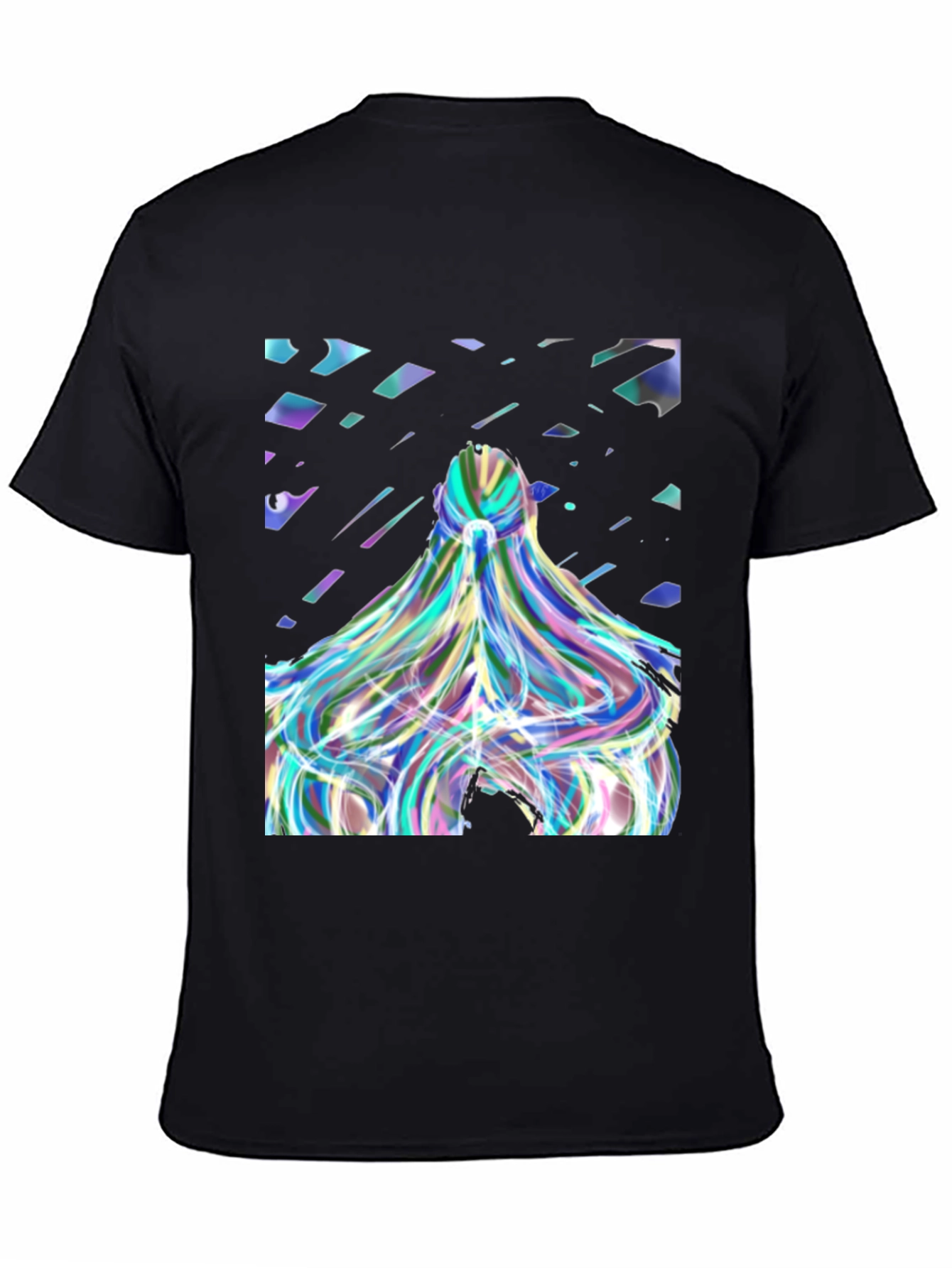 Abstract Prism Hair Graphic Black T-Shirt