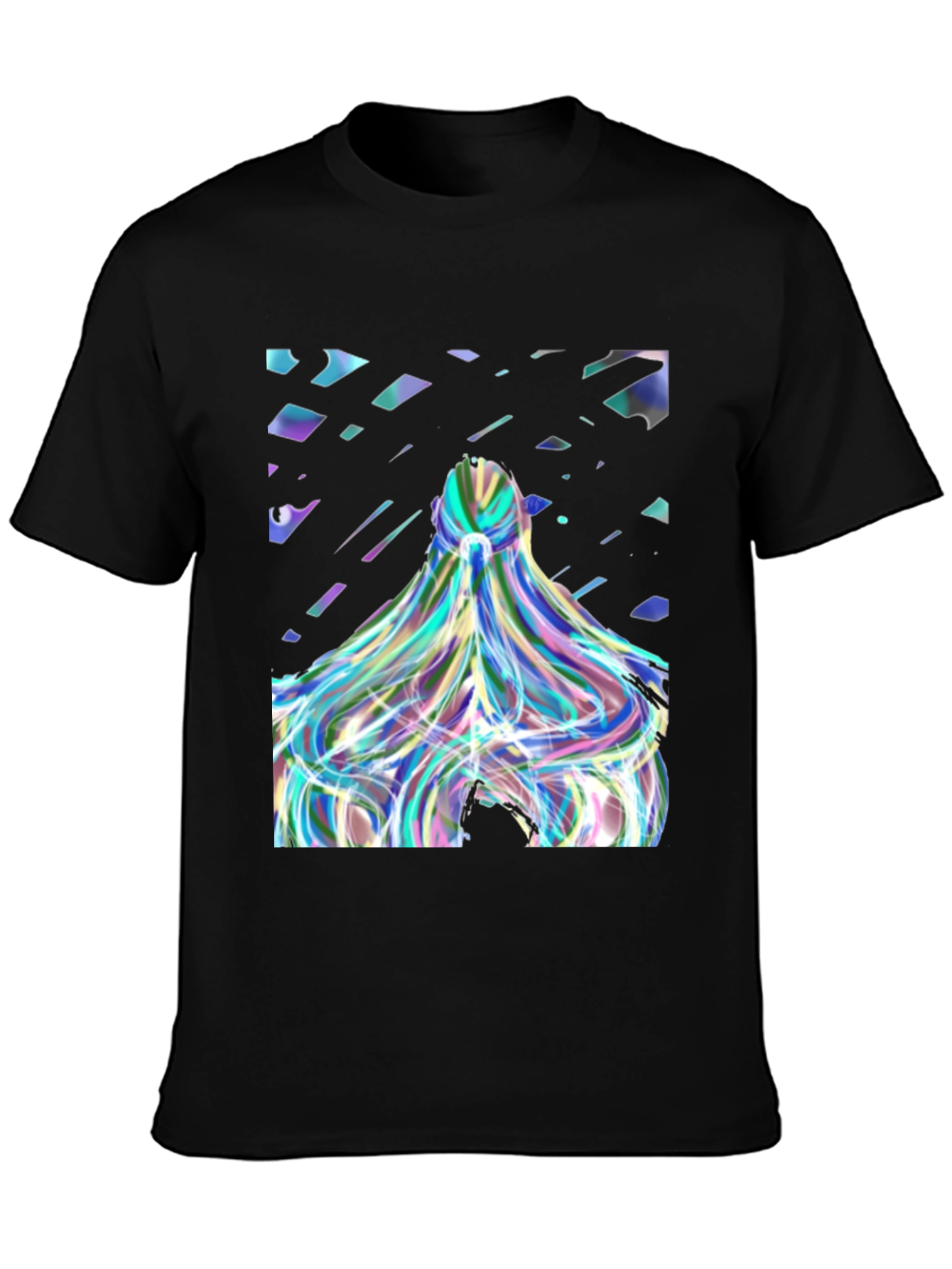 Abstract Prism Hair Graphic Black T-Shirt
