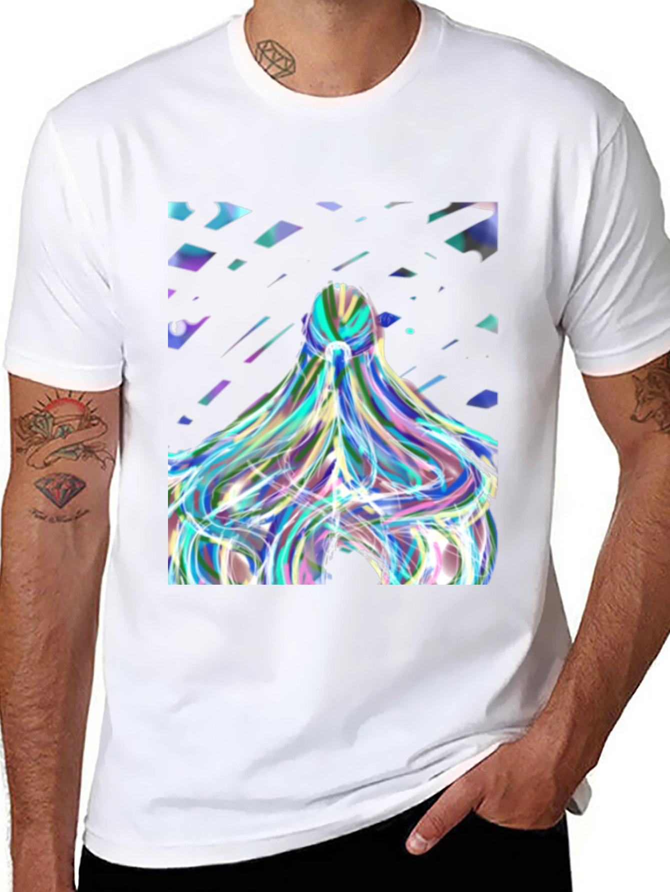 Abstract Prism Hair Graphic Black T-Shirt