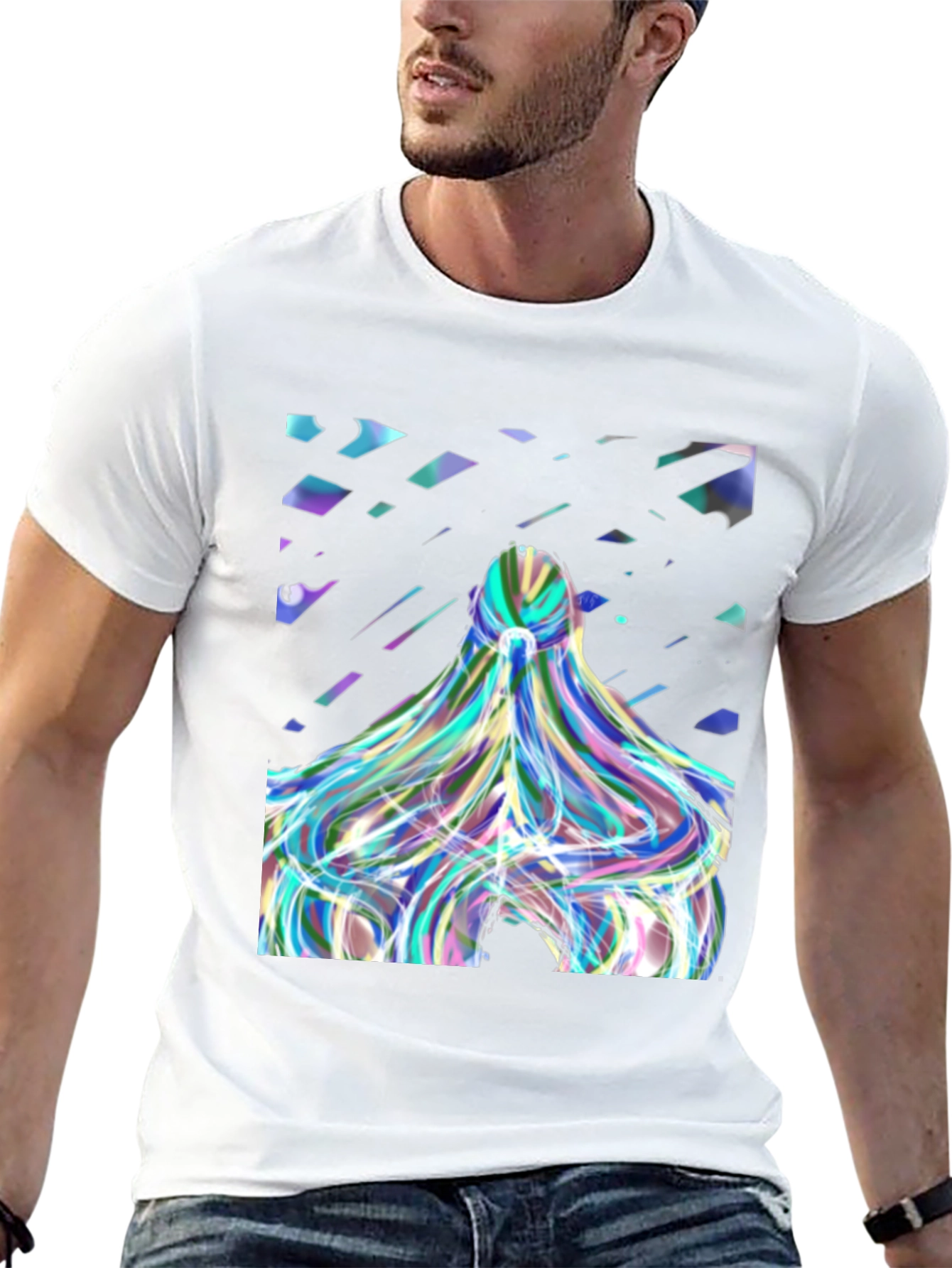 Abstract Prism Hair Graphic Black T-Shirt