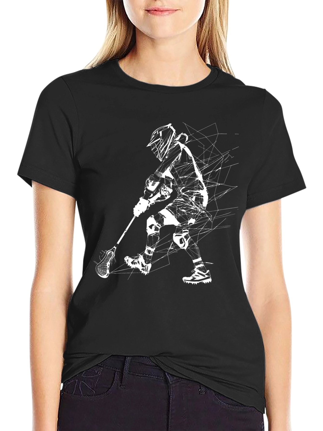 Lacrosse Player Graphic Tee - Black Cotton Blend Shirt