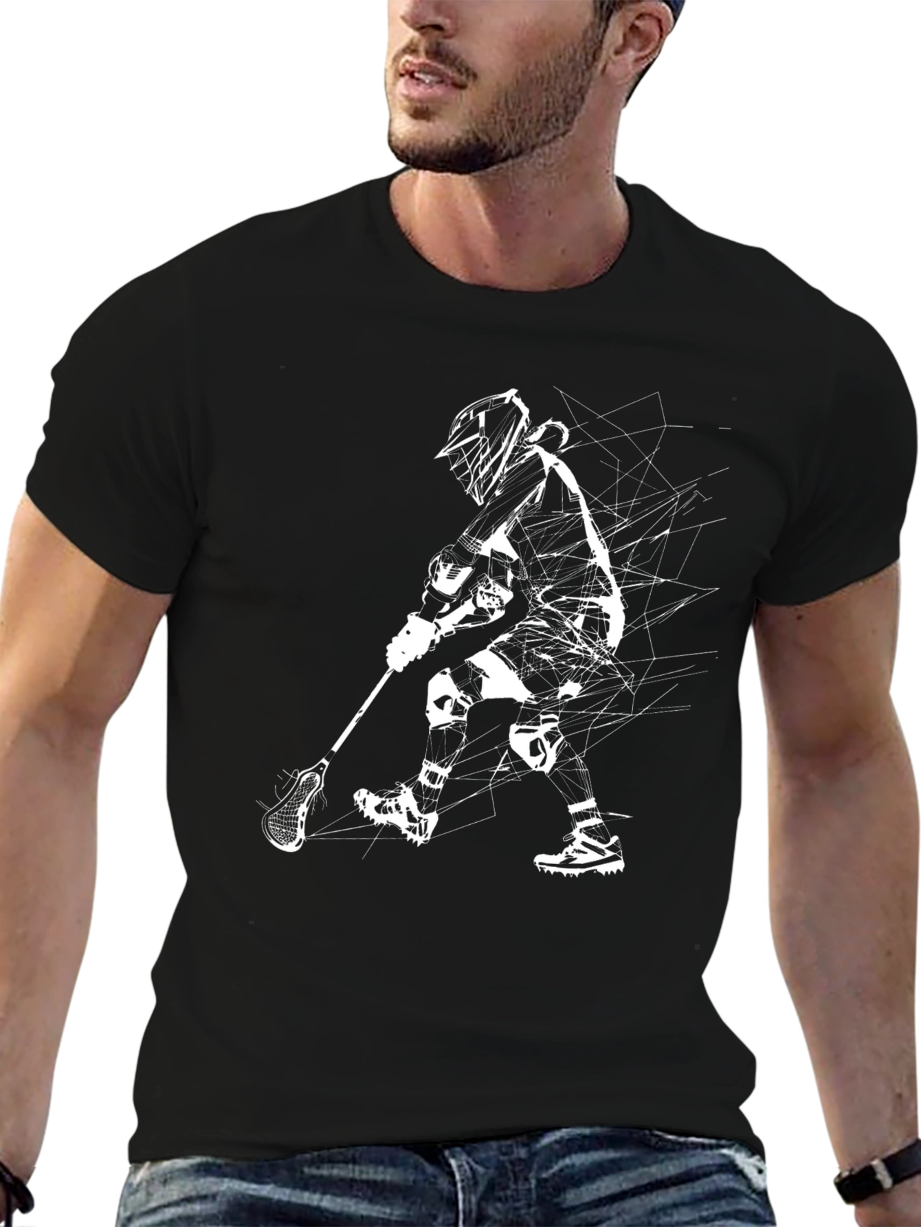 Lacrosse Player Graphic Tee - Black Cotton Blend Shirt