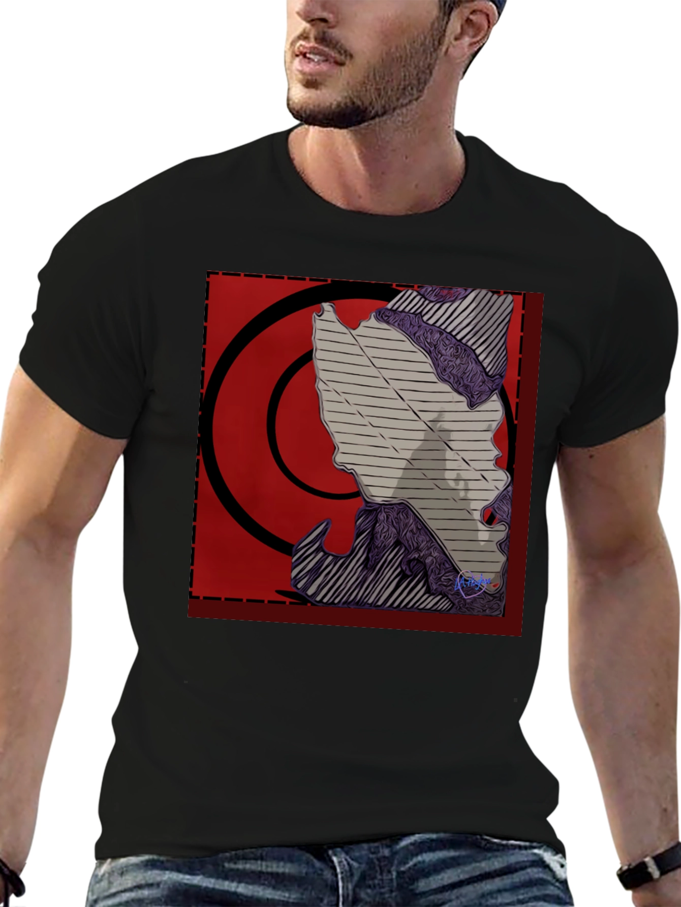 Graphic Print Black T-Shirt - Abstract Design