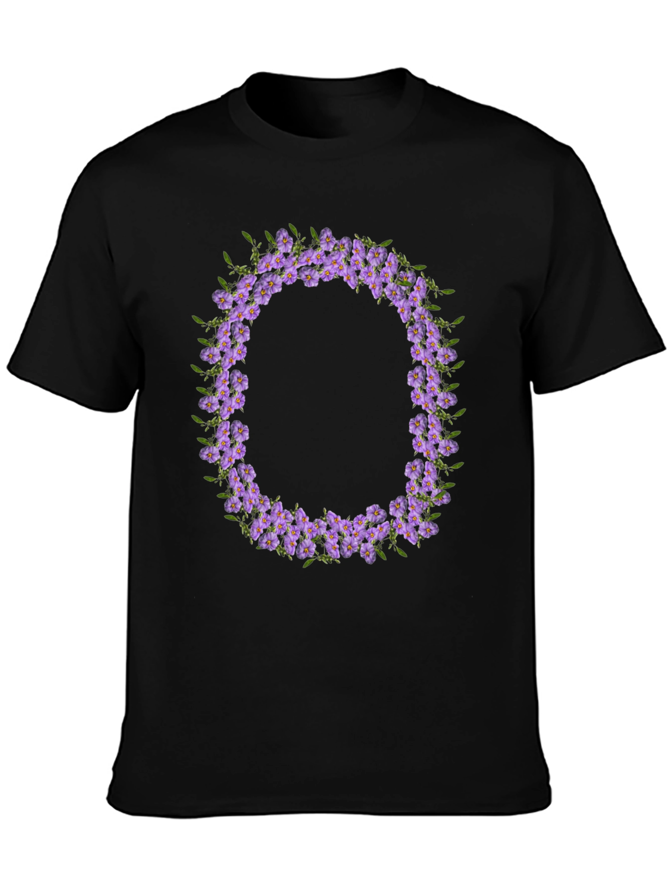 Floral O Wreath Black T-Shirt