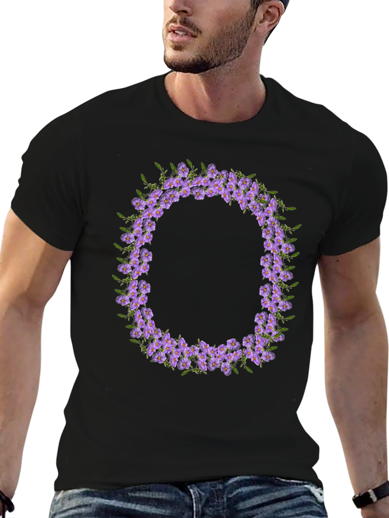 Floral O Wreath Black T-Shirt