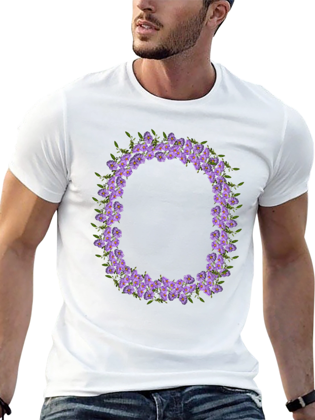 Floral O Wreath Black T-Shirt