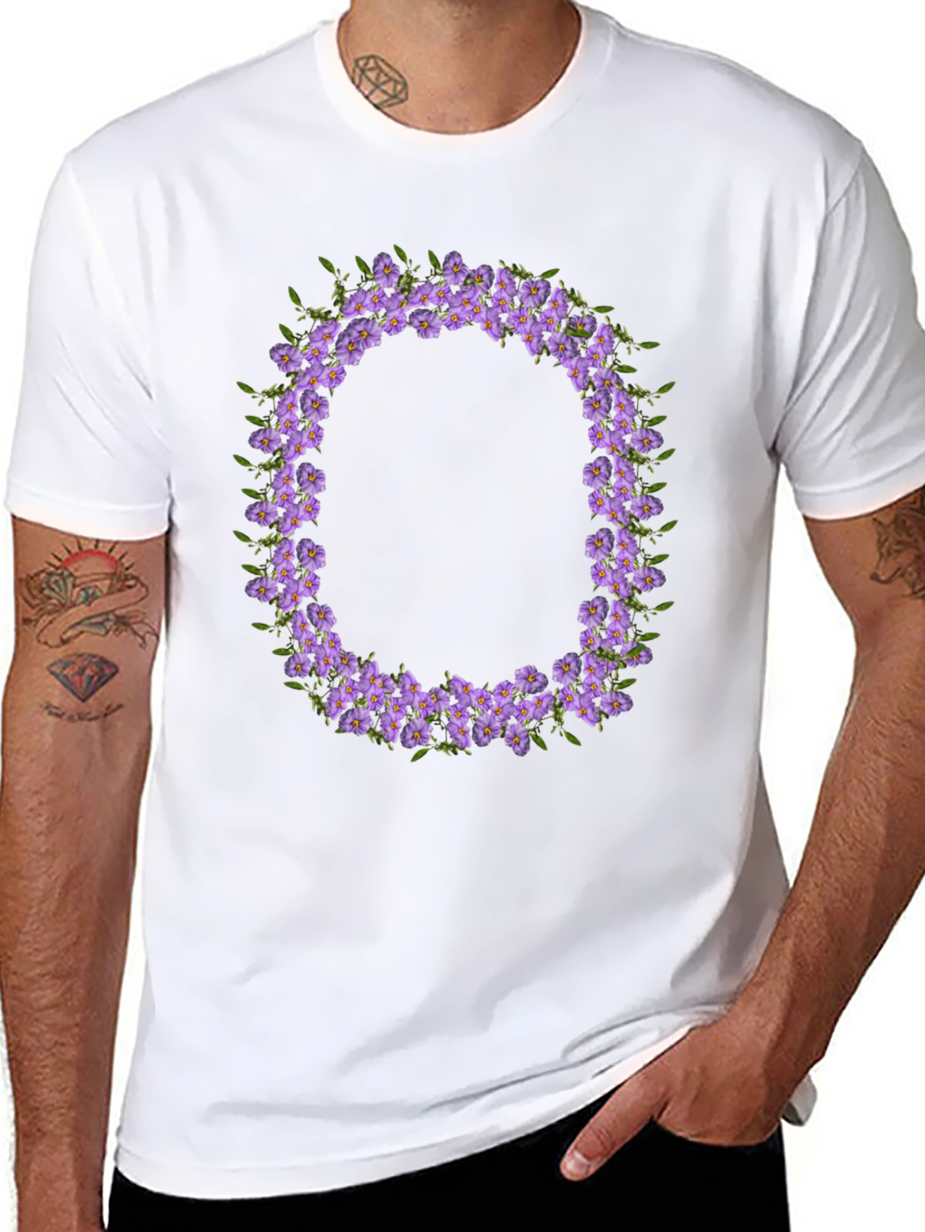 Floral O Wreath Black T-Shirt