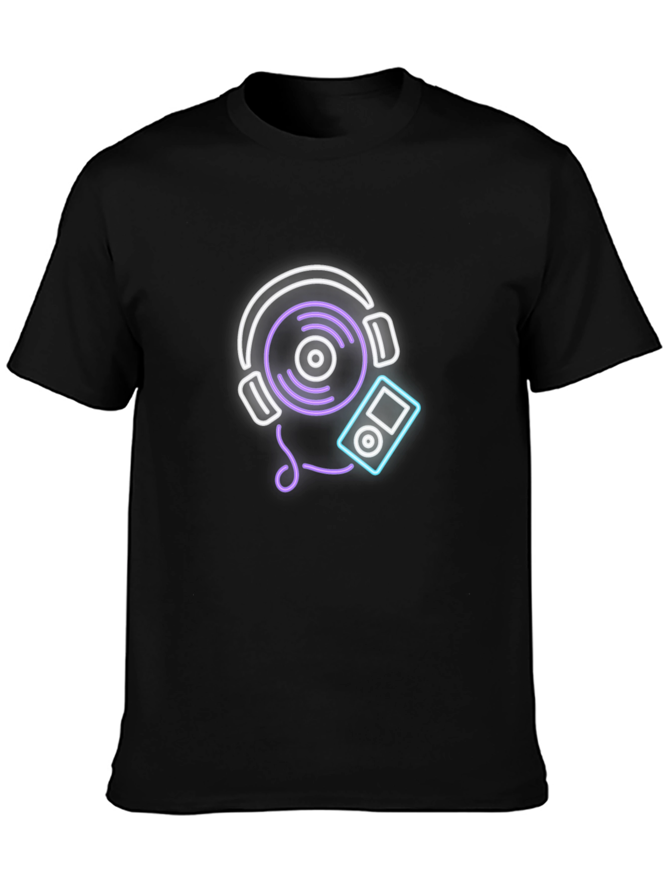 Neon Music Graphic Tee - Black Cotton Casual